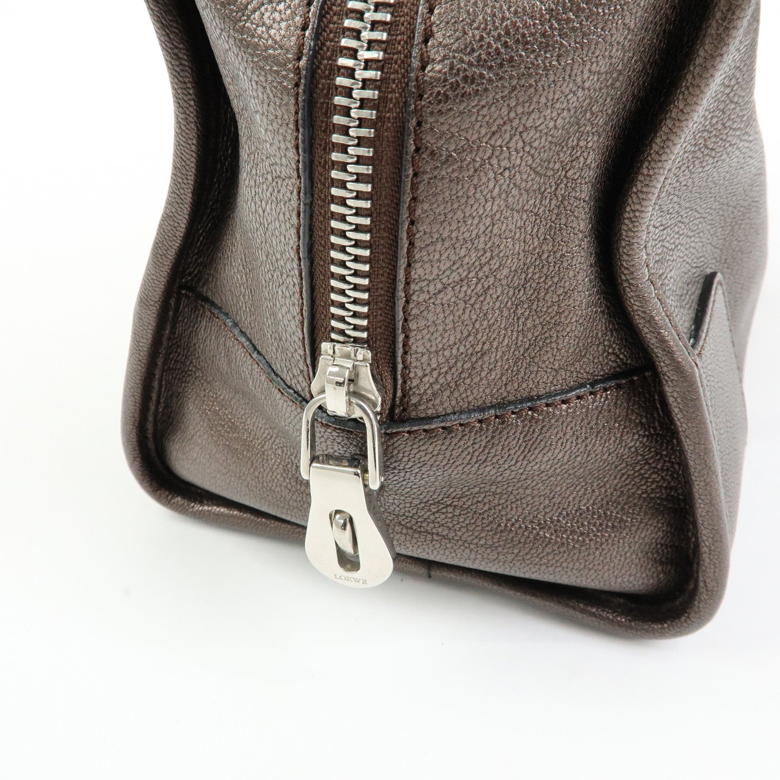 LOEWE Anagram Amazona 28 Leather Hand Bag Boston Bag Metallic Brown