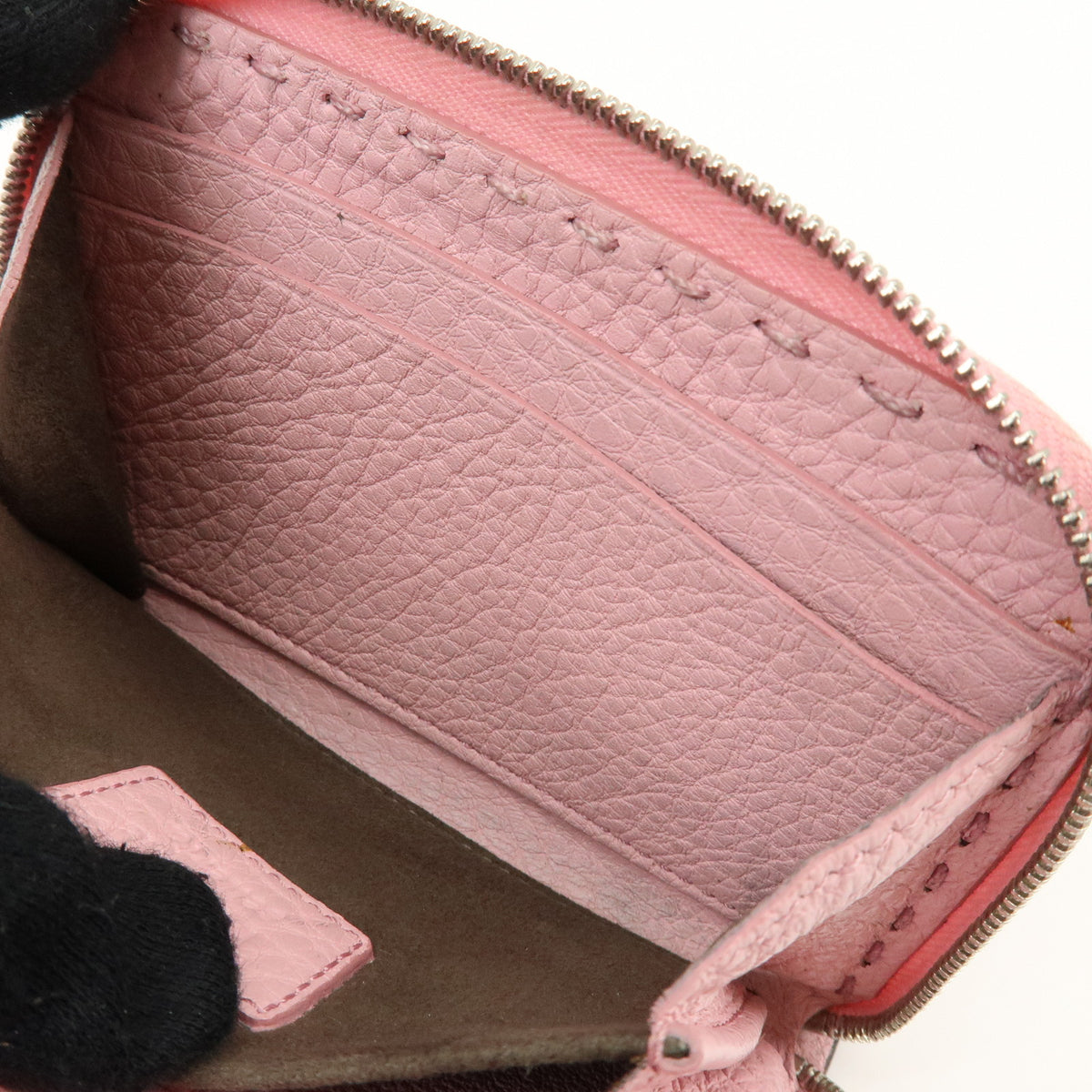 FENDI Selleria Leather Compact Zippy Wallet Pink 8M0313