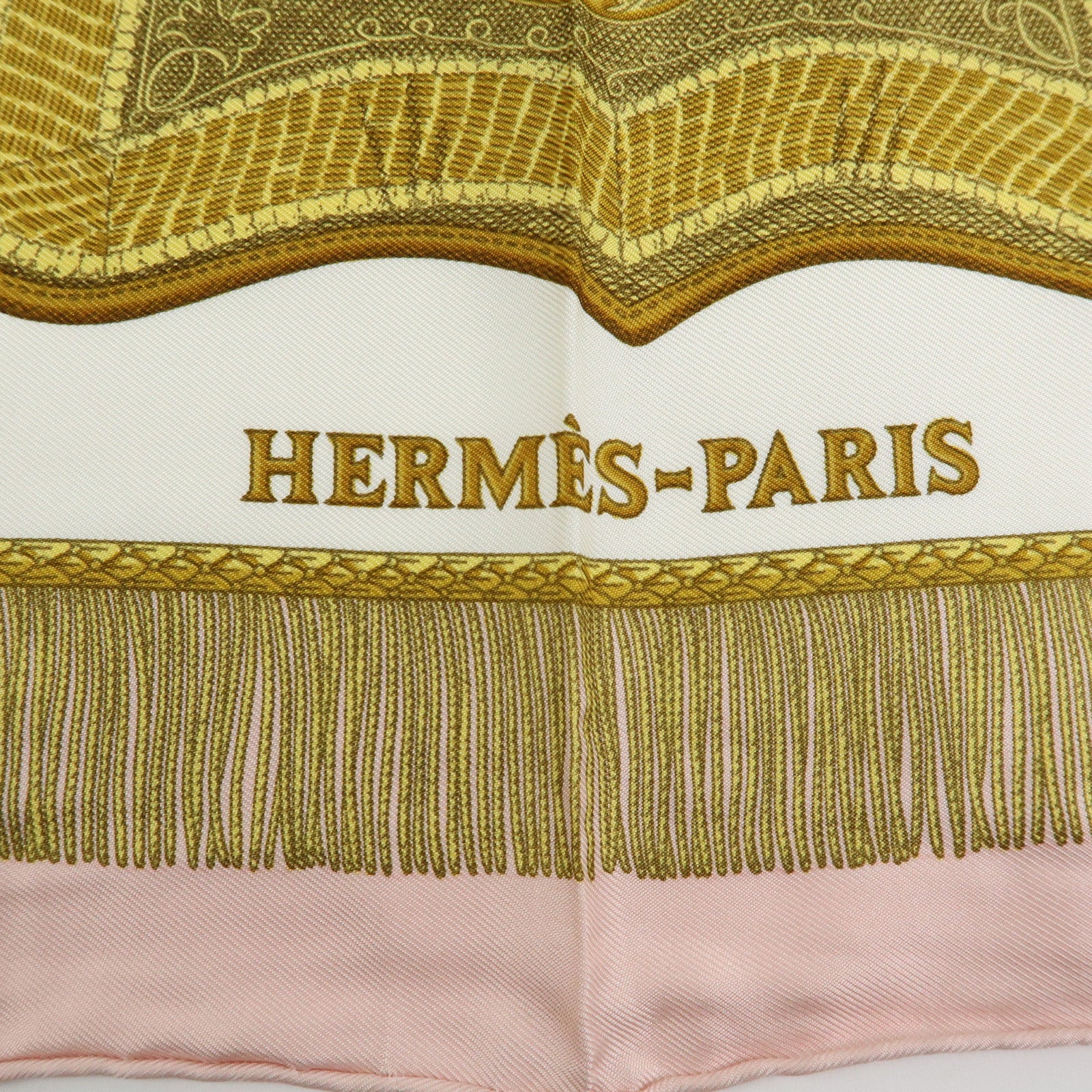 HERMES Carre 90 Silk 100% Scarf Poste et Cavalerie Light Pink Gold