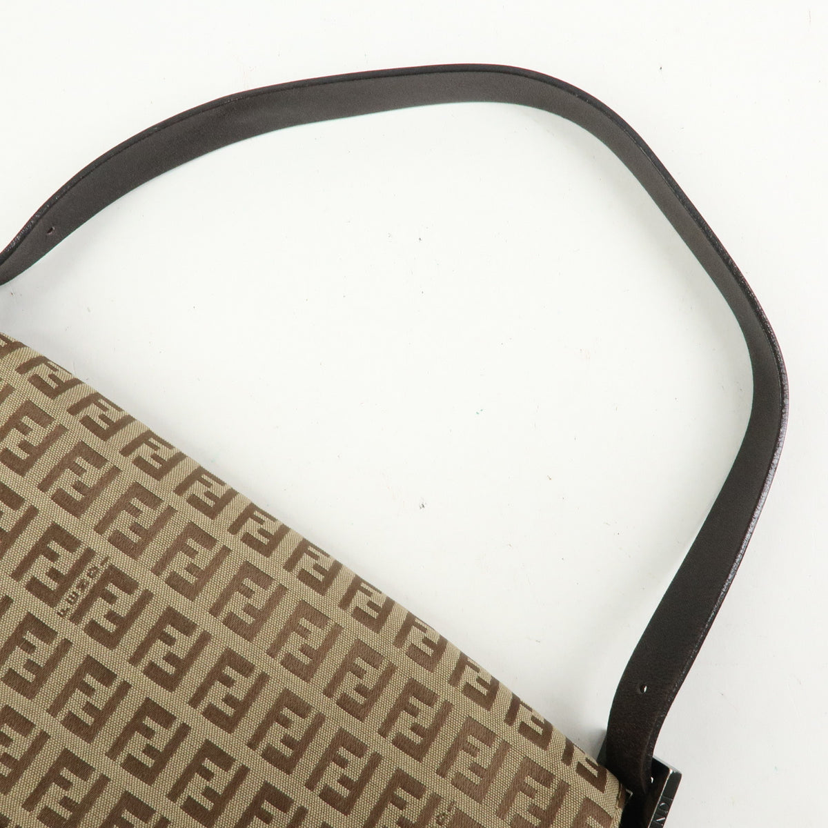 FENDI Mamma Baguette Zucchino Canvas Leather Shoulder Bag 8BR001