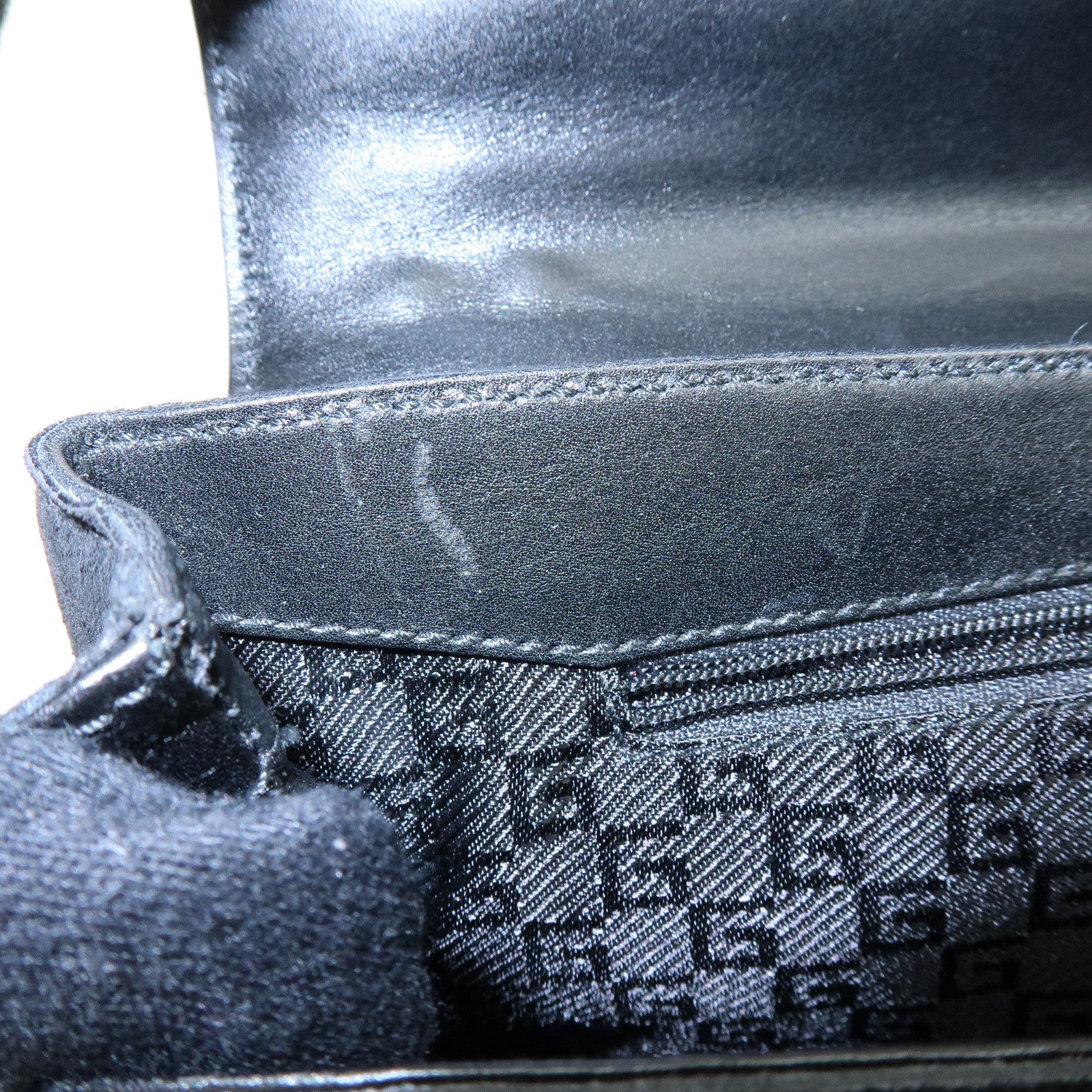 GUCCI Bamboo Suede Shoulder Bag Hand Bag Black 001998