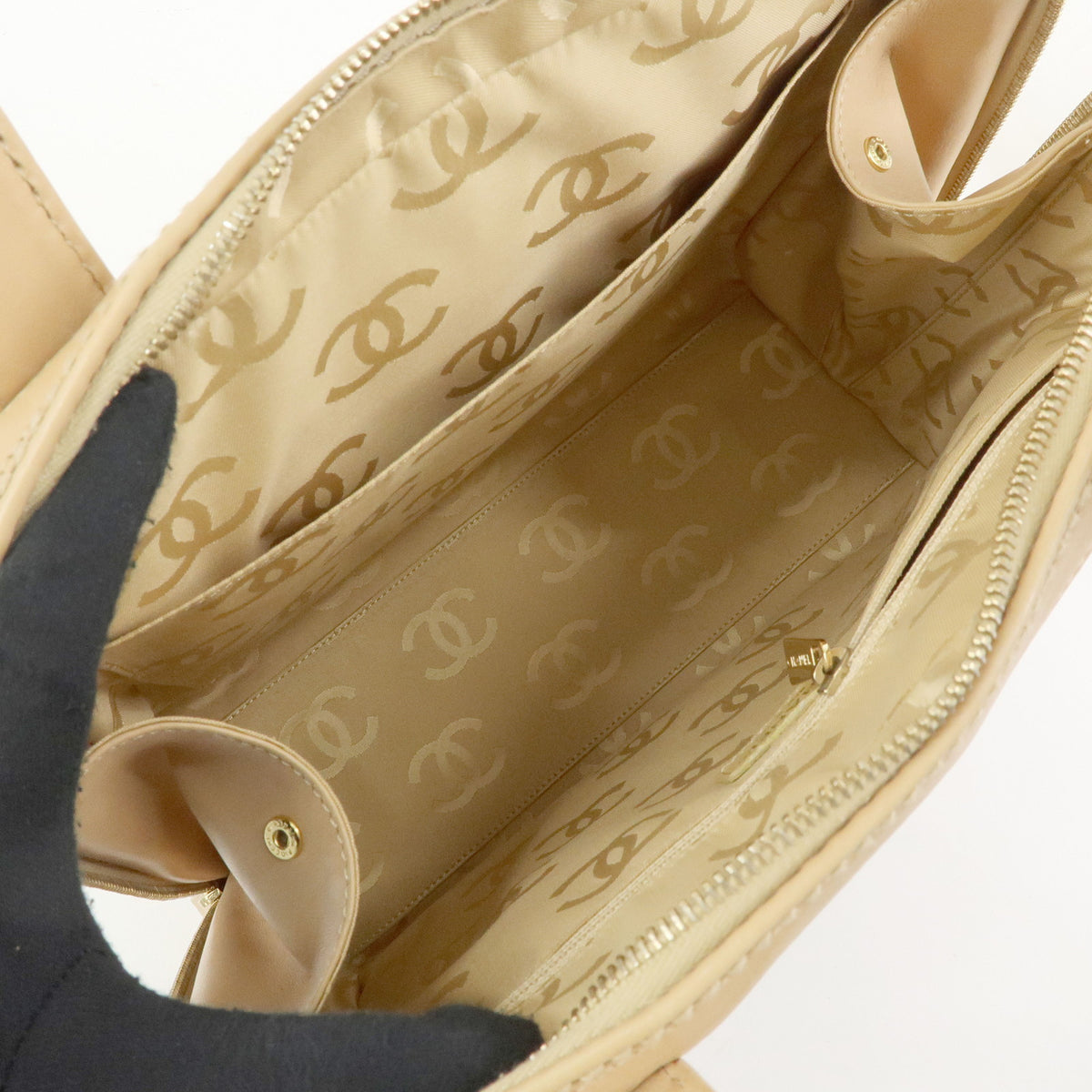 CHANEL Wild Stitch COCO Mark Leather Hand Bag Tote Bag Beige A14693