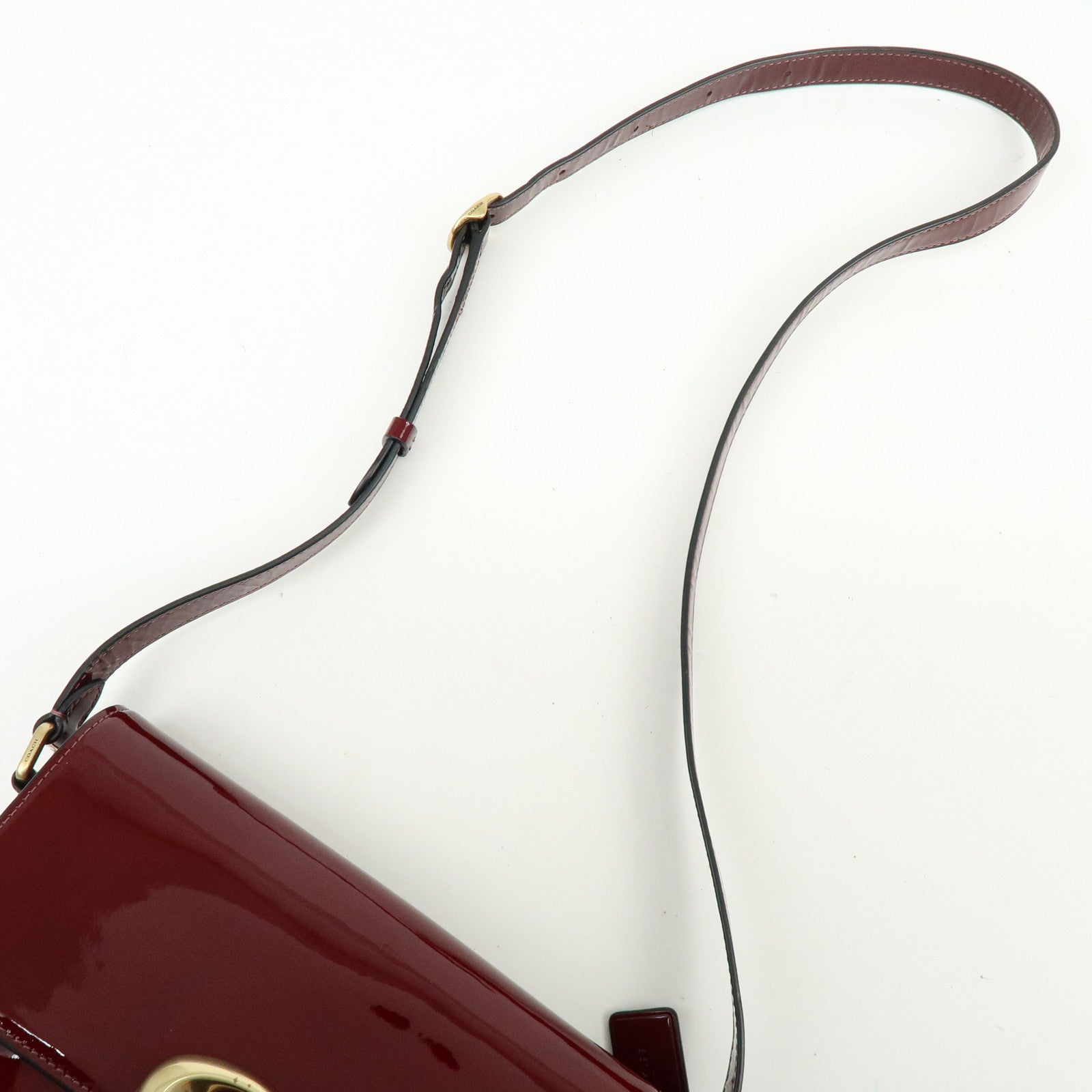 COACH Studio Signature C Patent Leather Shoulder Bag Bordeaux