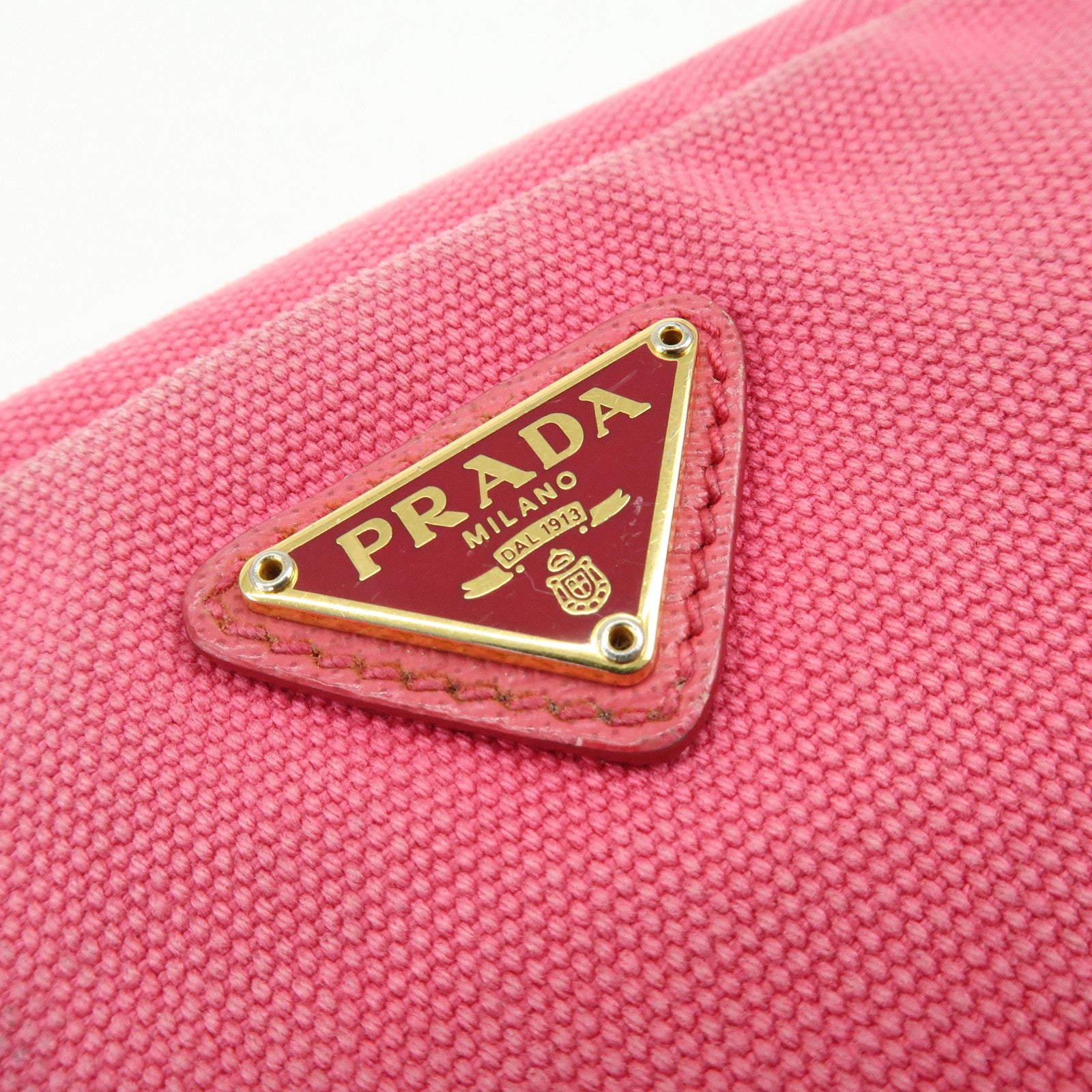 PRADA Triangle Logo Canvas Leather Pouch Cosmetic Pouch Pink