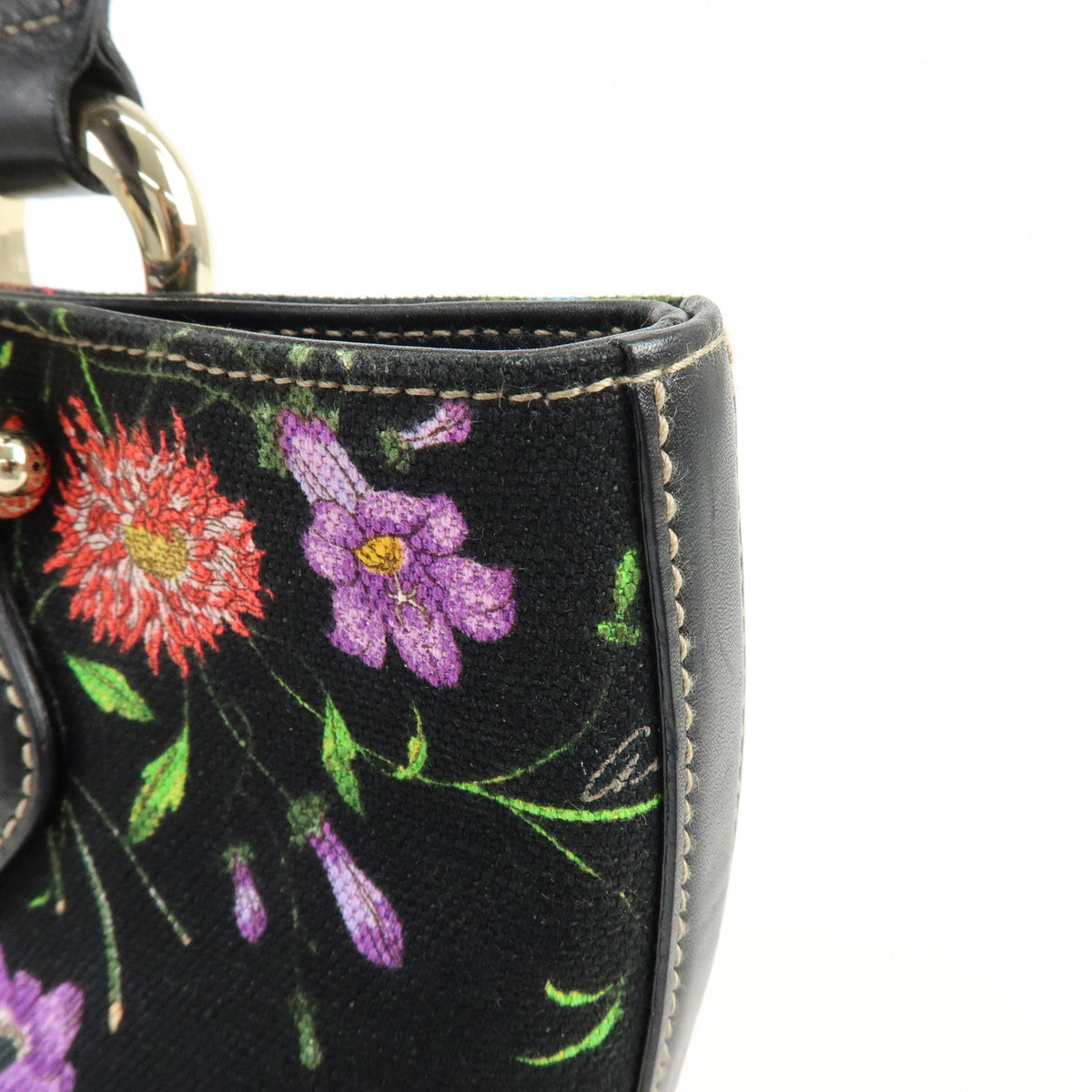 GUCCI Flora Jacquard Leather Tote Bag Hand Bag Multicolor 153024