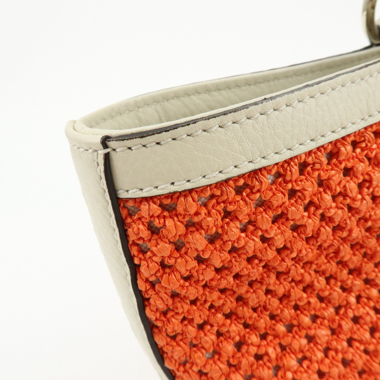 GUCCI Bamboo Raffia Leather Tote Bag Hand Bag Orange White 338965