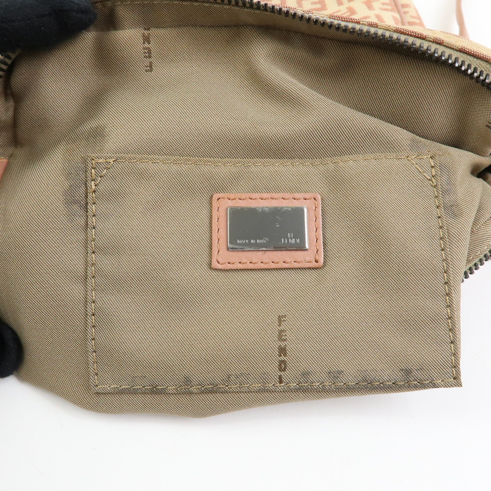 FENDI Zucchino Canvas Leather Shoulder Crossbody Bag Beige Pink 8BT053