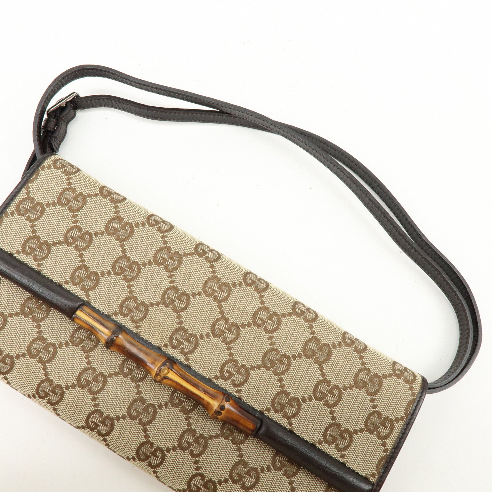 GUCCI Bamboo GG Canvas Leather 2Way Bag Hand Bag Beige Brown 117594