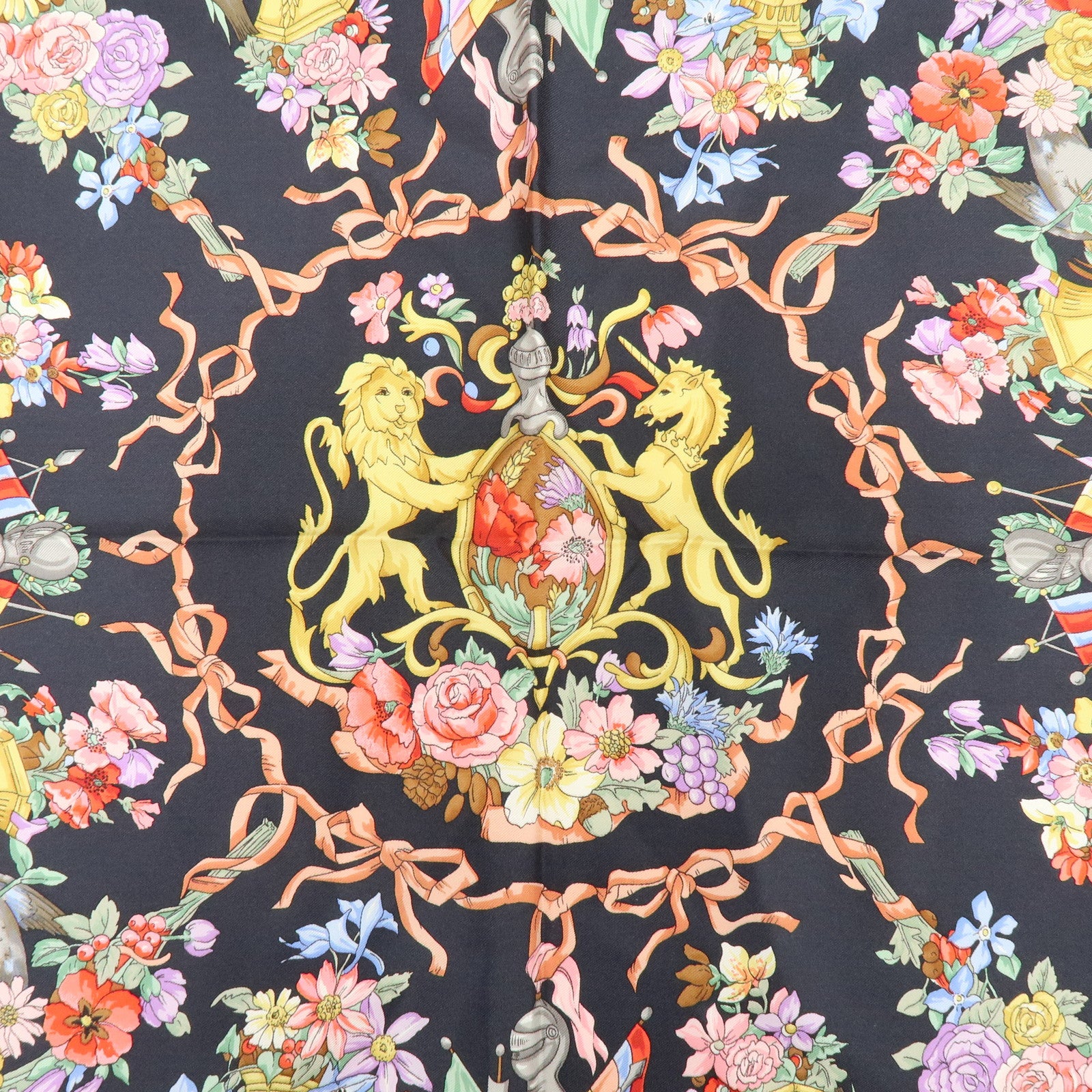 GUCCI Lot of 2 Silk 100% Scarf Black Red Yellow Pink Brown