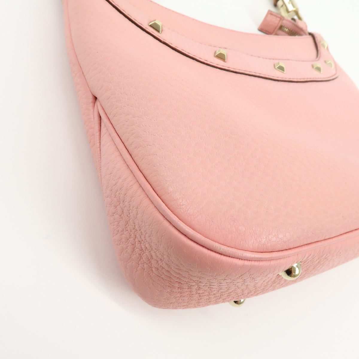 GUCCI Bamboo Leather Hand Bag Shoulder Bag Studs Pink 137378