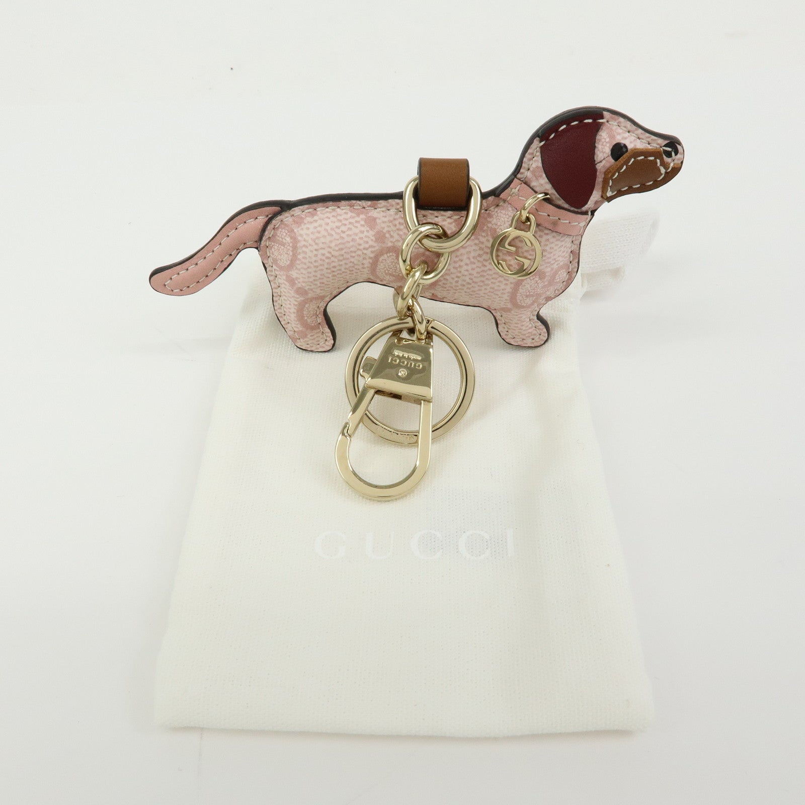 GUCCI Interlocking G Dog GG Supreme Leather Bag Charm Key Chain