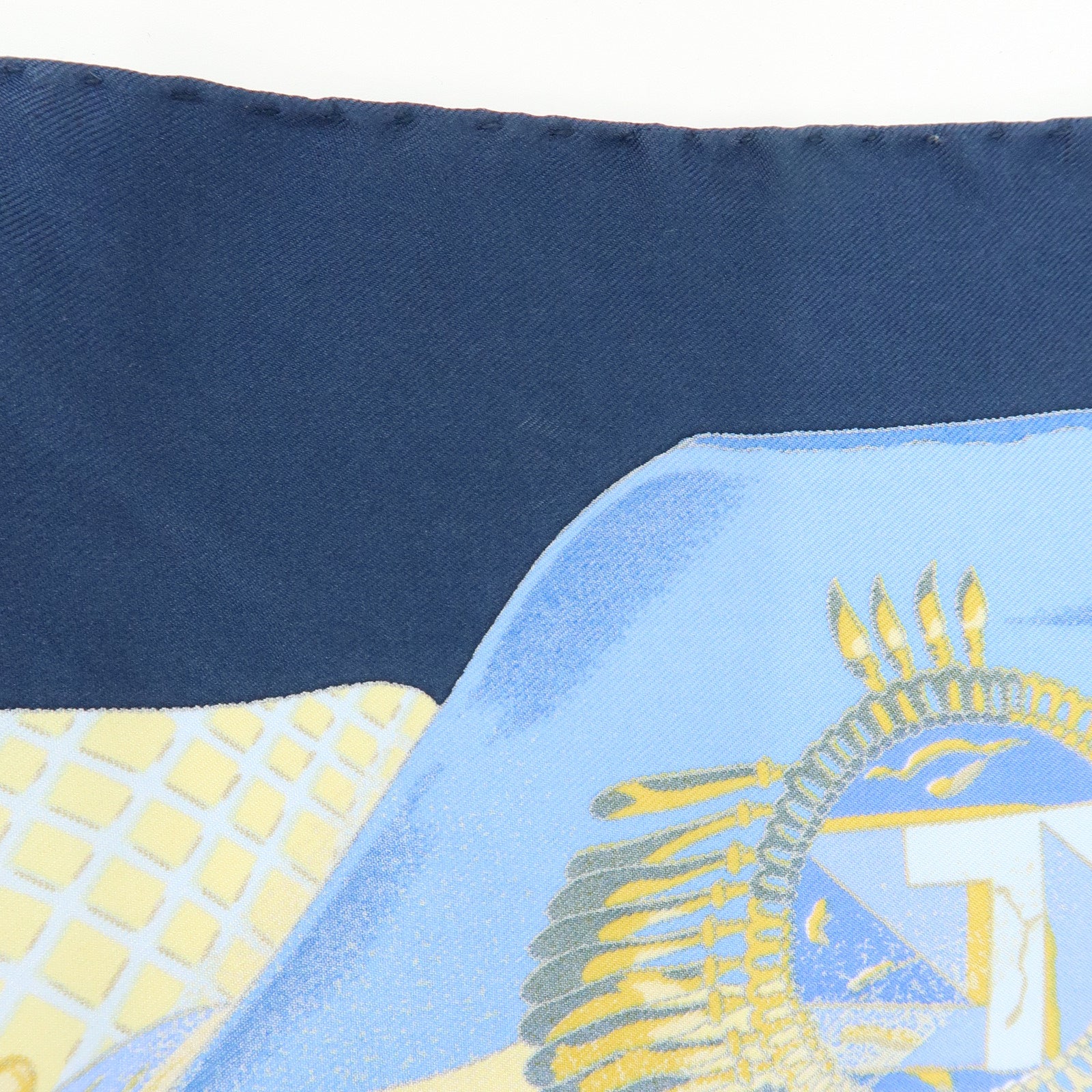 HERMES Carre 90 Silk 100% Scarf Soleil de Soie Blue Navy Yellow