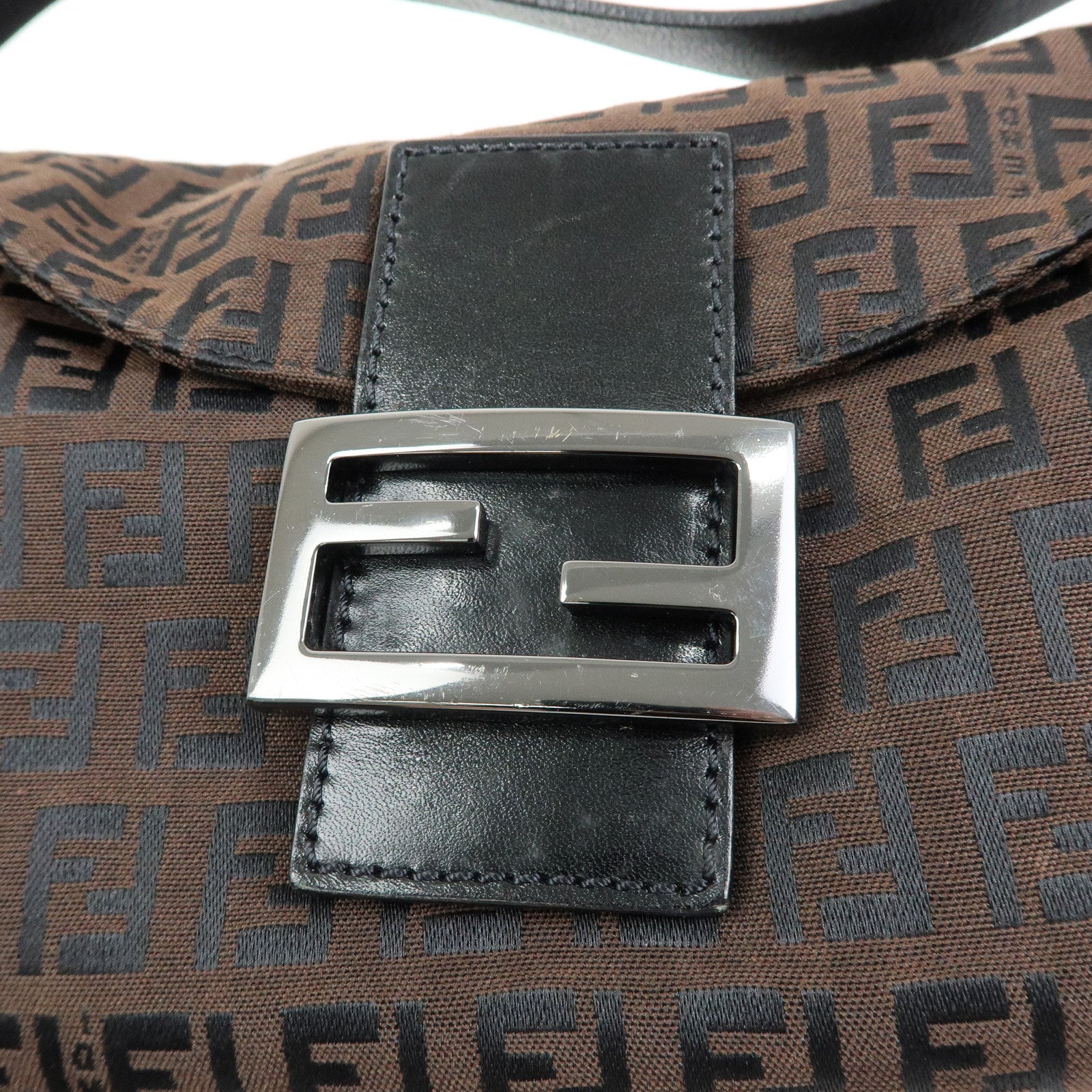 FENDI Zucchino Canvas Leather Shoulder Bag Hand Bag Brown Black 8BN003