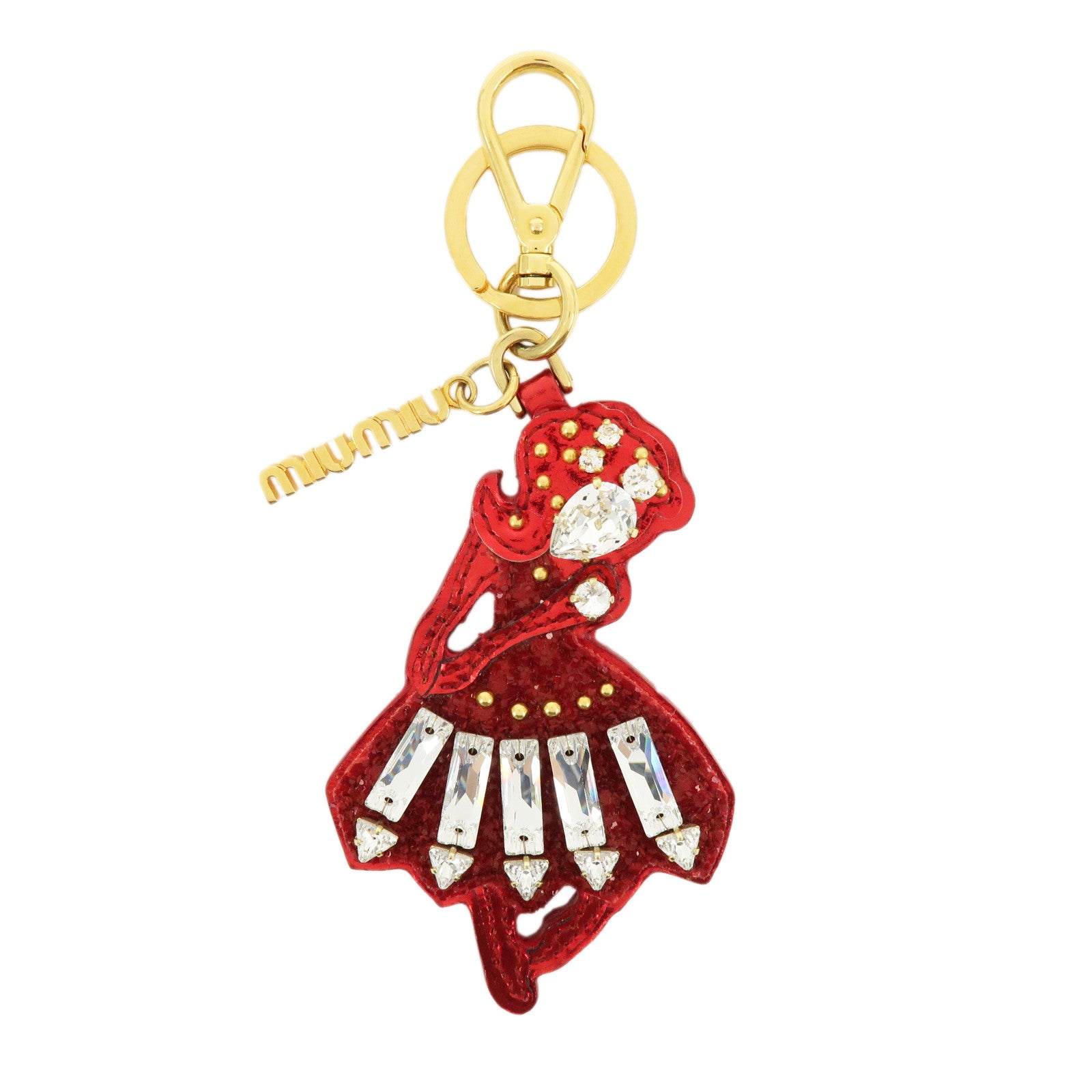 MIU MIU Patent Leather RhineStone Bag Charm Key Chain Ballerina Red