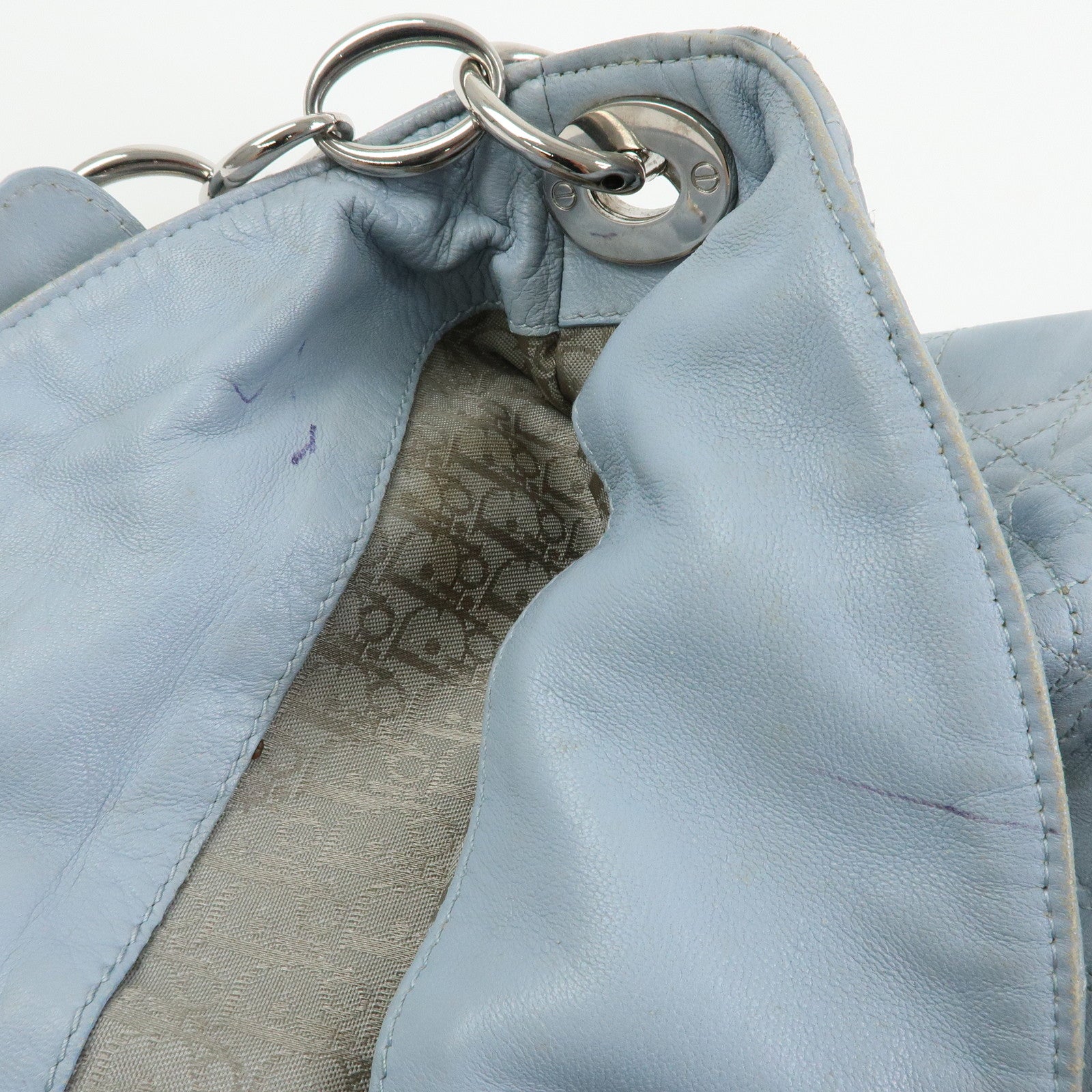Christian Dior Lady Dior Cannage Lamb Skin Shoulder Bag Hand Bag Blue