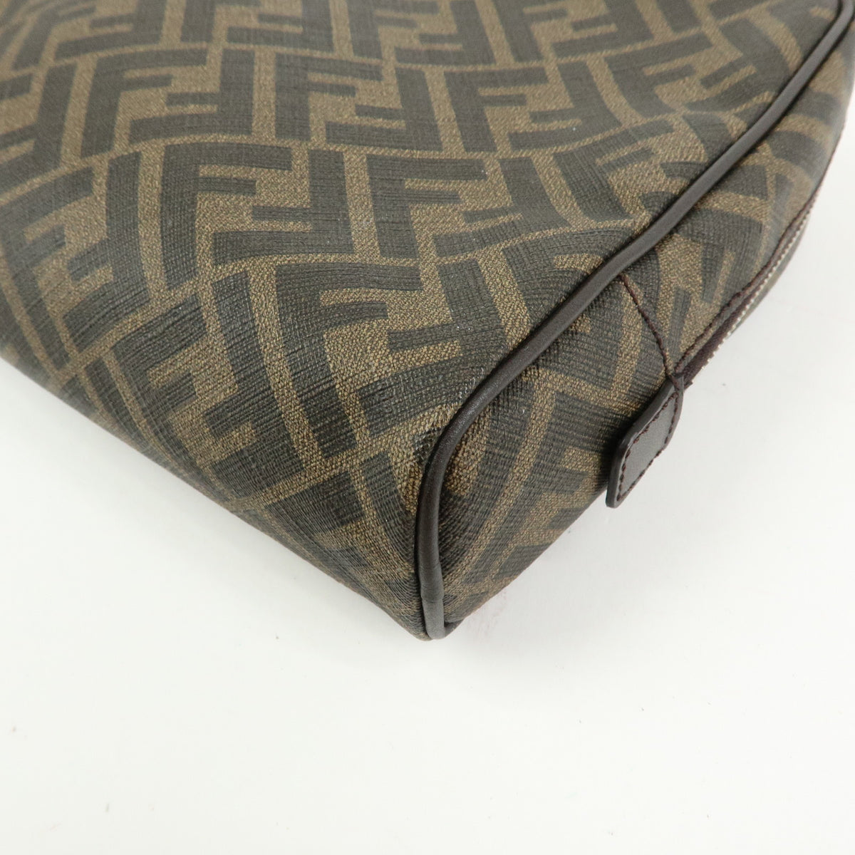 FENDI ZUCCA PVC Leather Clutch Bag Pouch Brown Black 7N0116