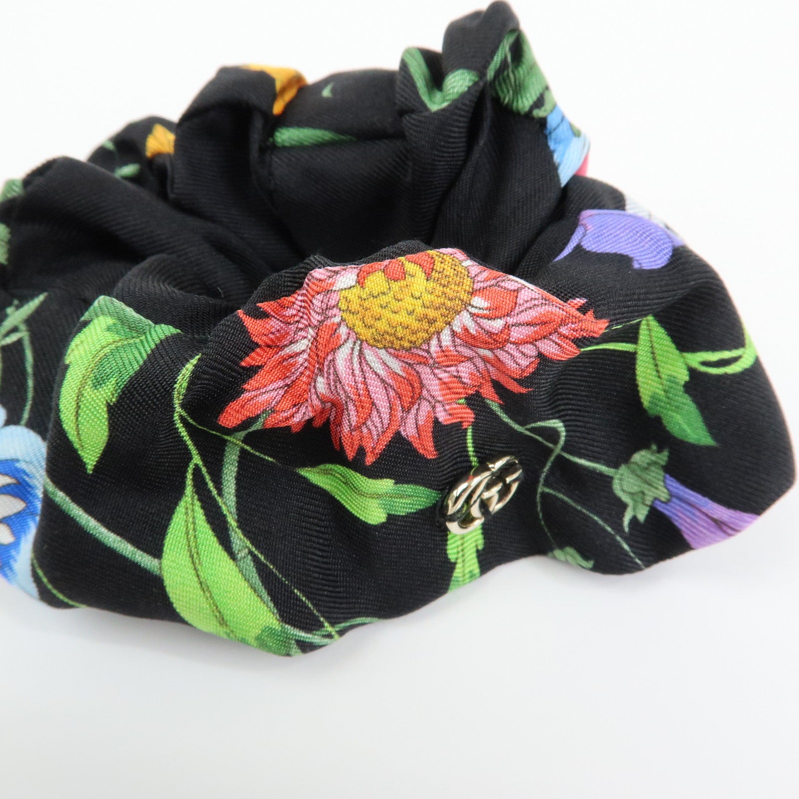 GUCCI Flora Double G Silk 100% Scrunchie Hair Accessory Black
