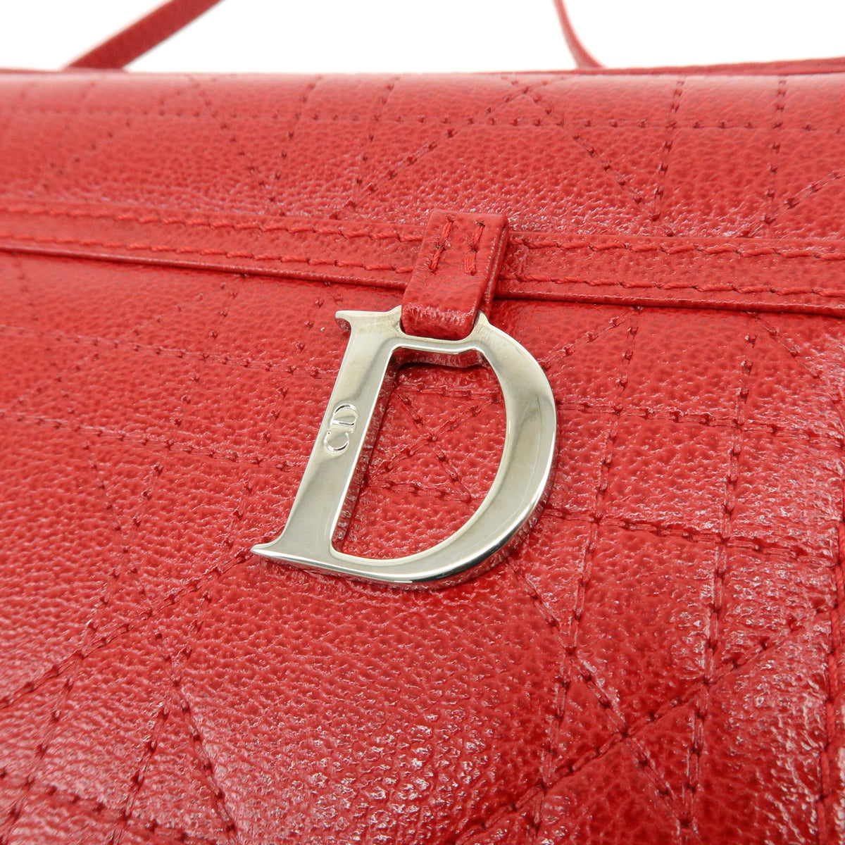 Christian Dior Cannage Leather Hand Bag Vanity Bag Red