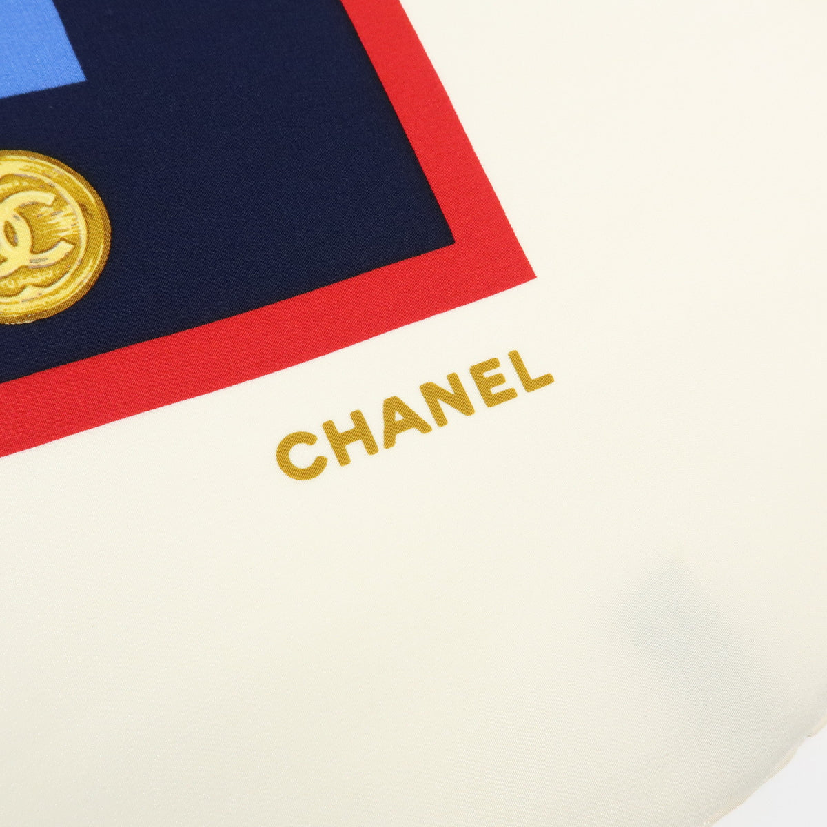 CHANEL COCO Mark Silk 100% Scarf Blue White Navy Red