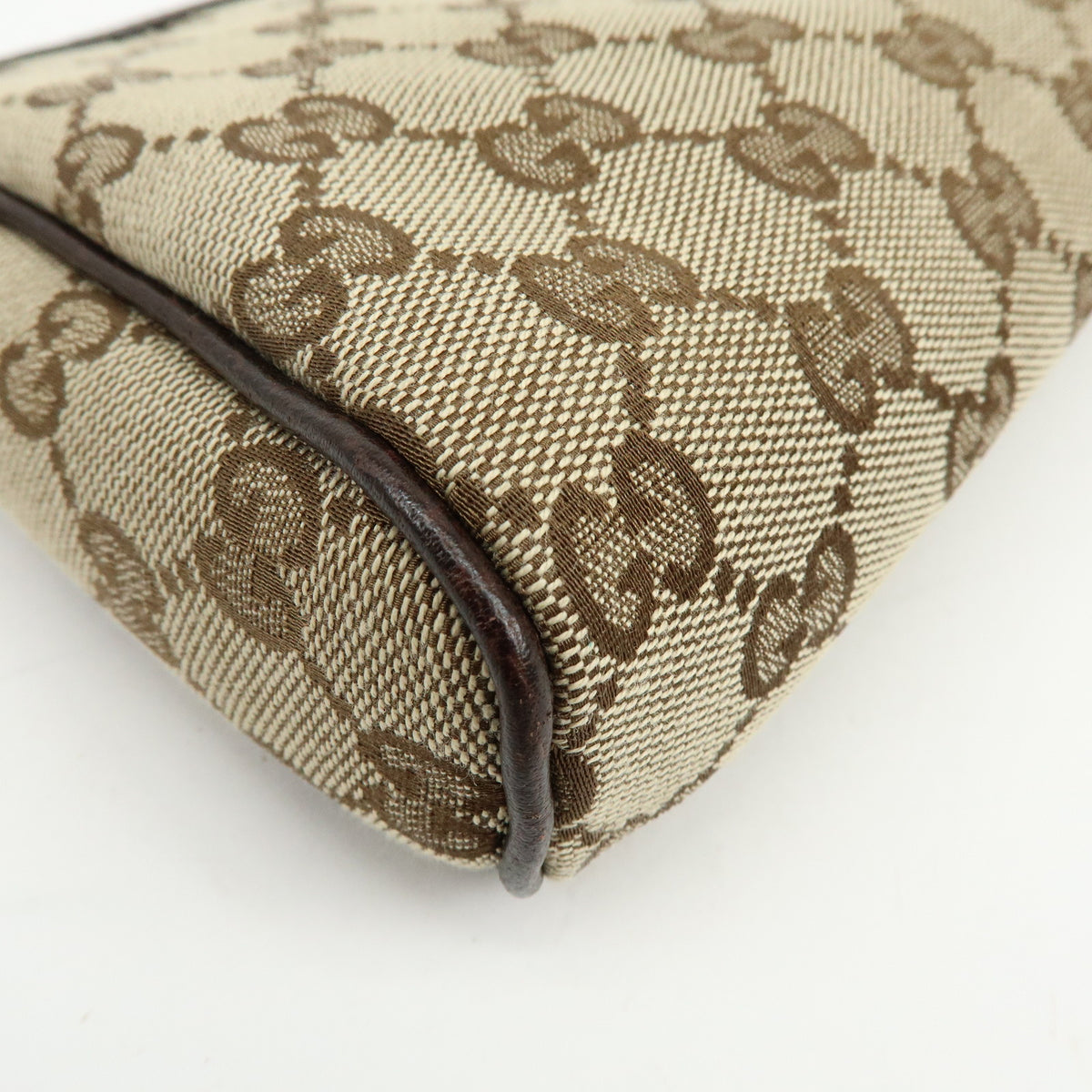 GUCCI Abbey GG Canvas Leather Accessory Pouch Hand Bag Brown 145750