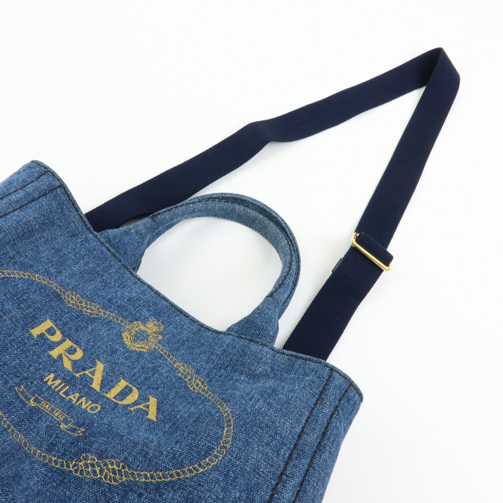 PRADA Triangle Logo Canapa Mini Denim 2Way Bag Hand Bag Blue 1BG439
