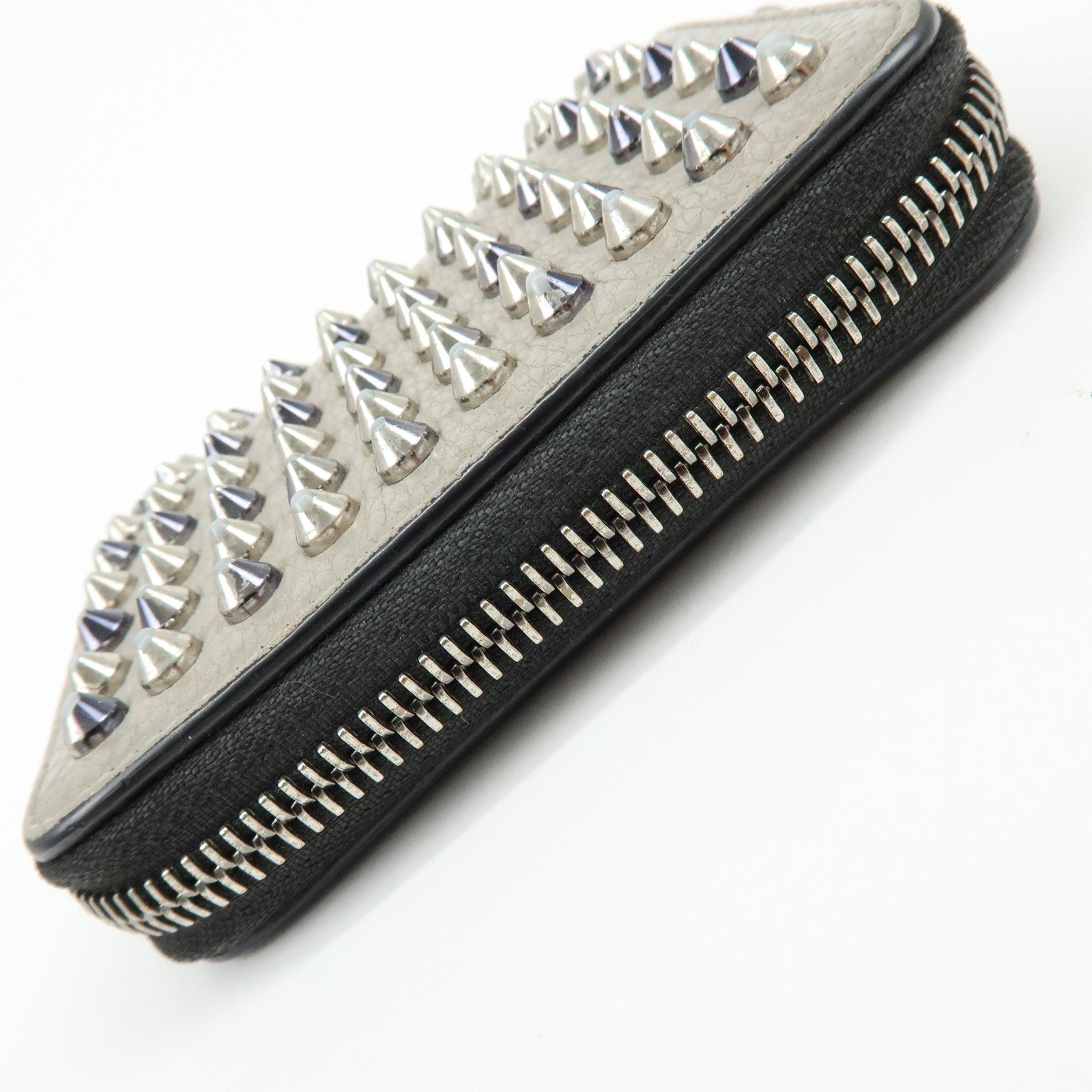 Christian Louboutin Leather Coin Case Coin Purse Studs Beige Black