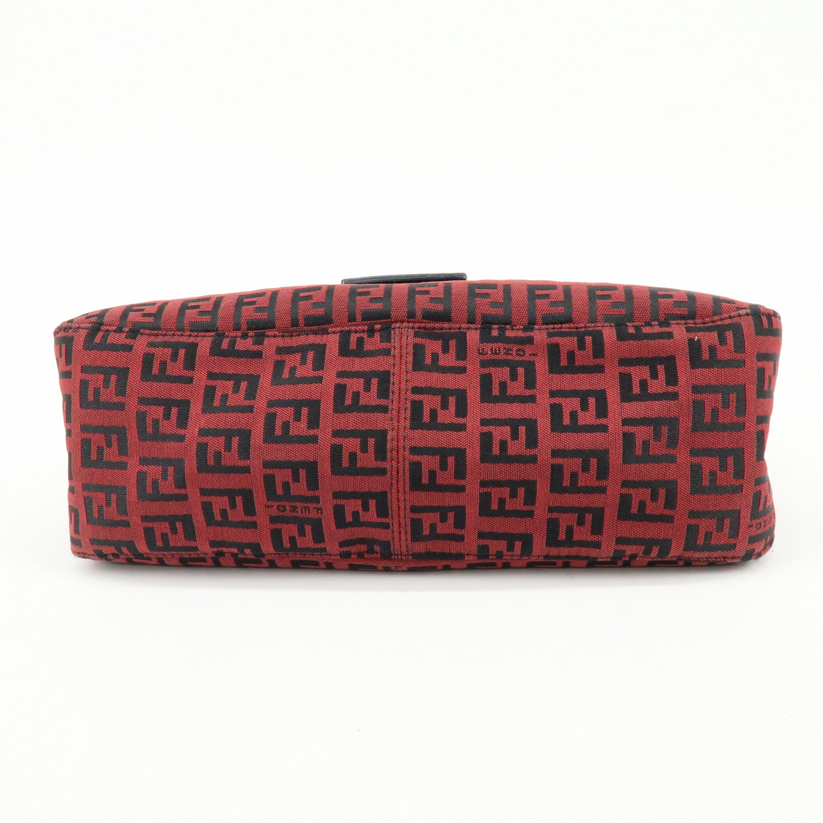 FENDI Mamma Baguette Zucchino Canvas Leather Shoulder Bag Red 8BR003