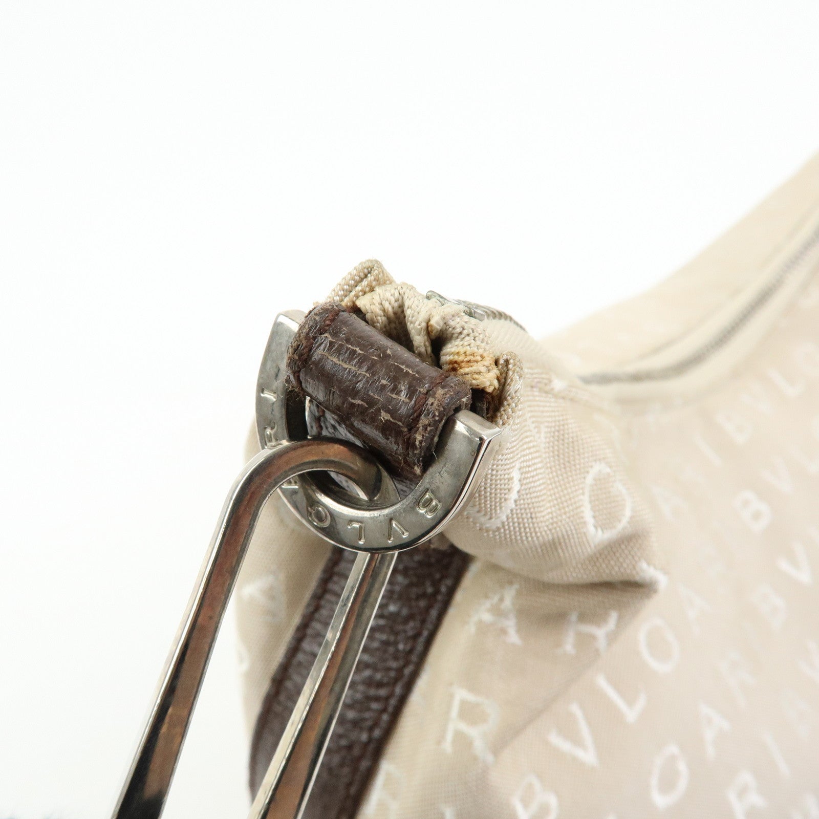 BVLGARI Logo Mania Canvas Shoulder Bag Hand Bag Beige