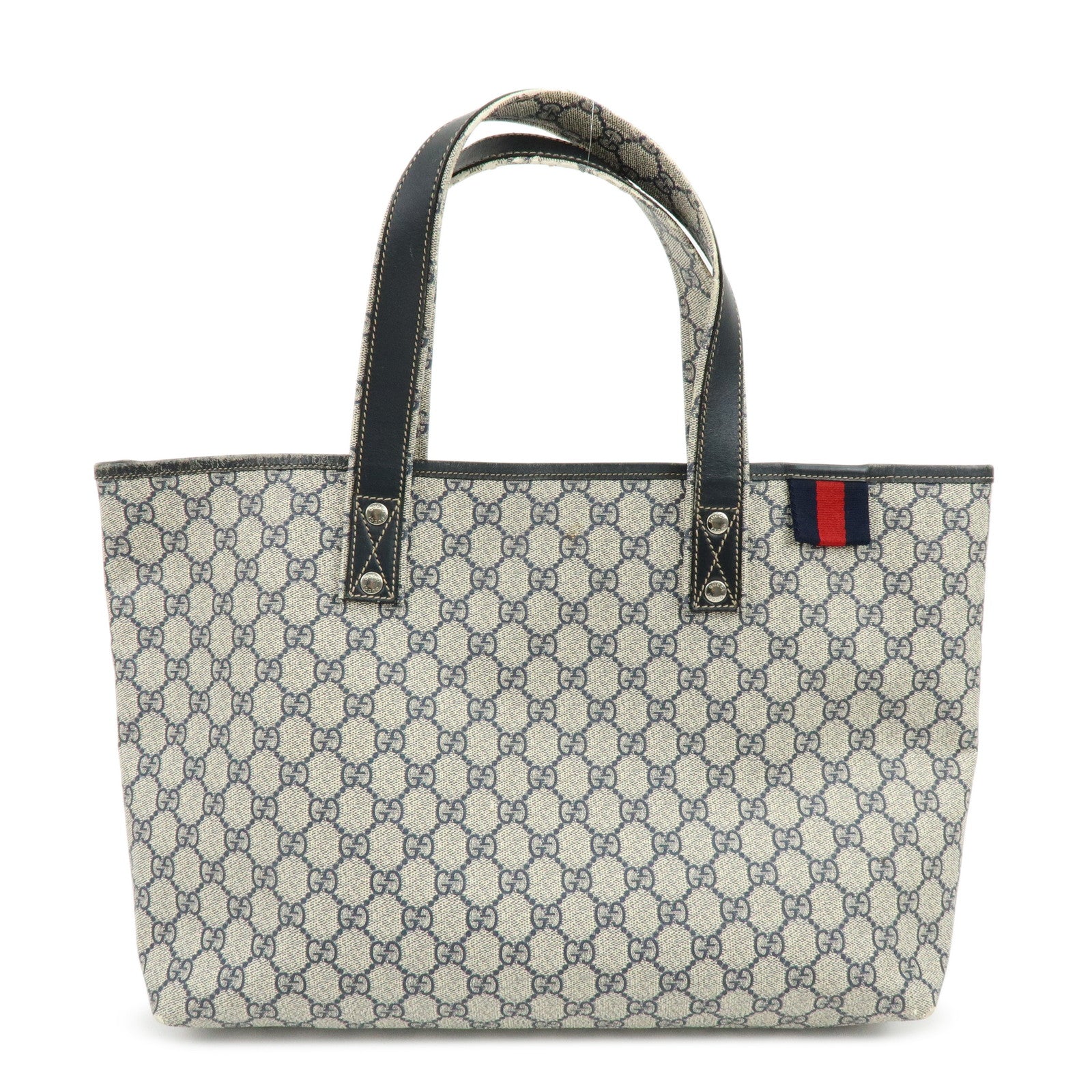 GUCCI Sherry GG Supreme Leather Tote Bag Shoulder Bag Navy Ivory 211134