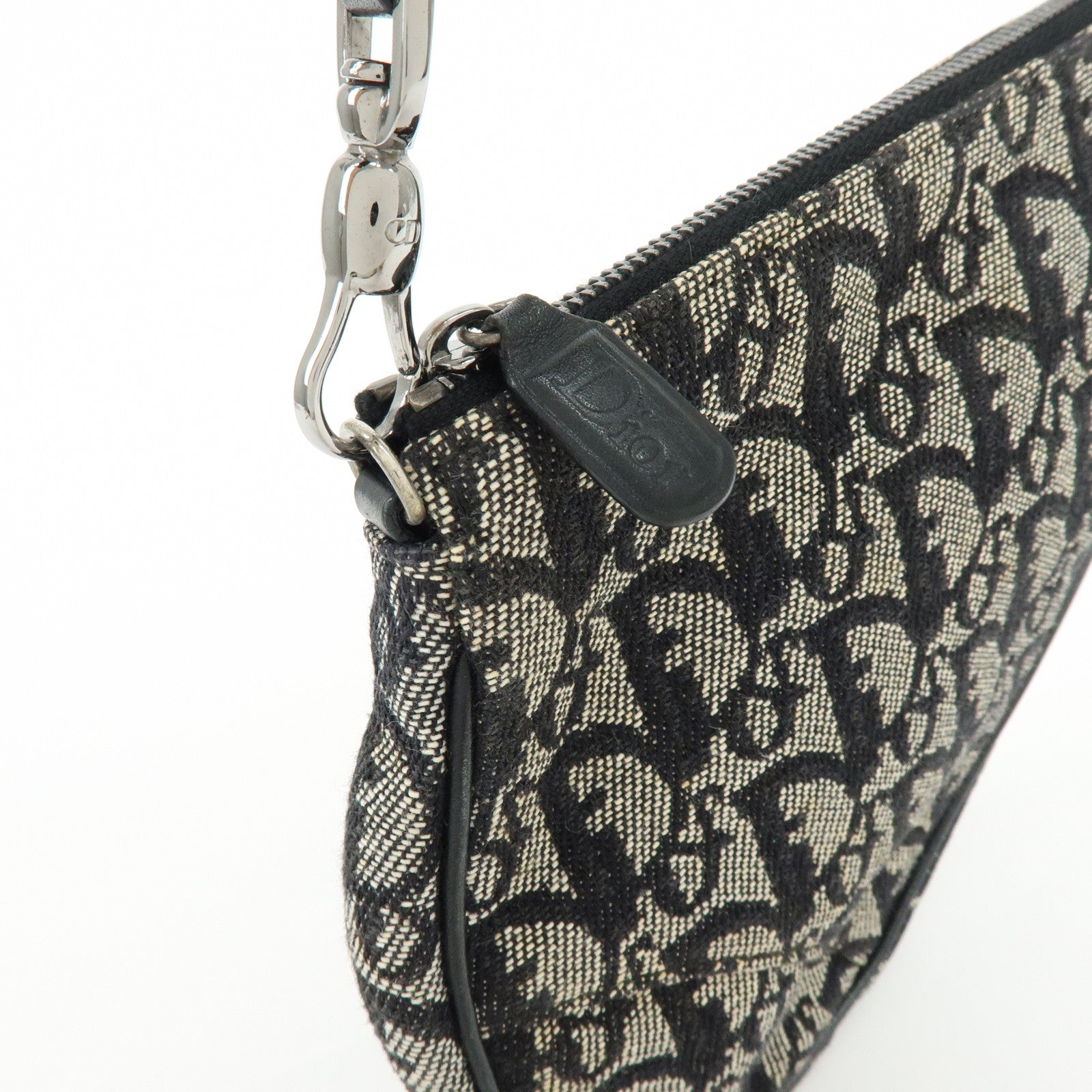 Christian Dior Trotter Jacquard Leather Saddle Bag Pouch Black