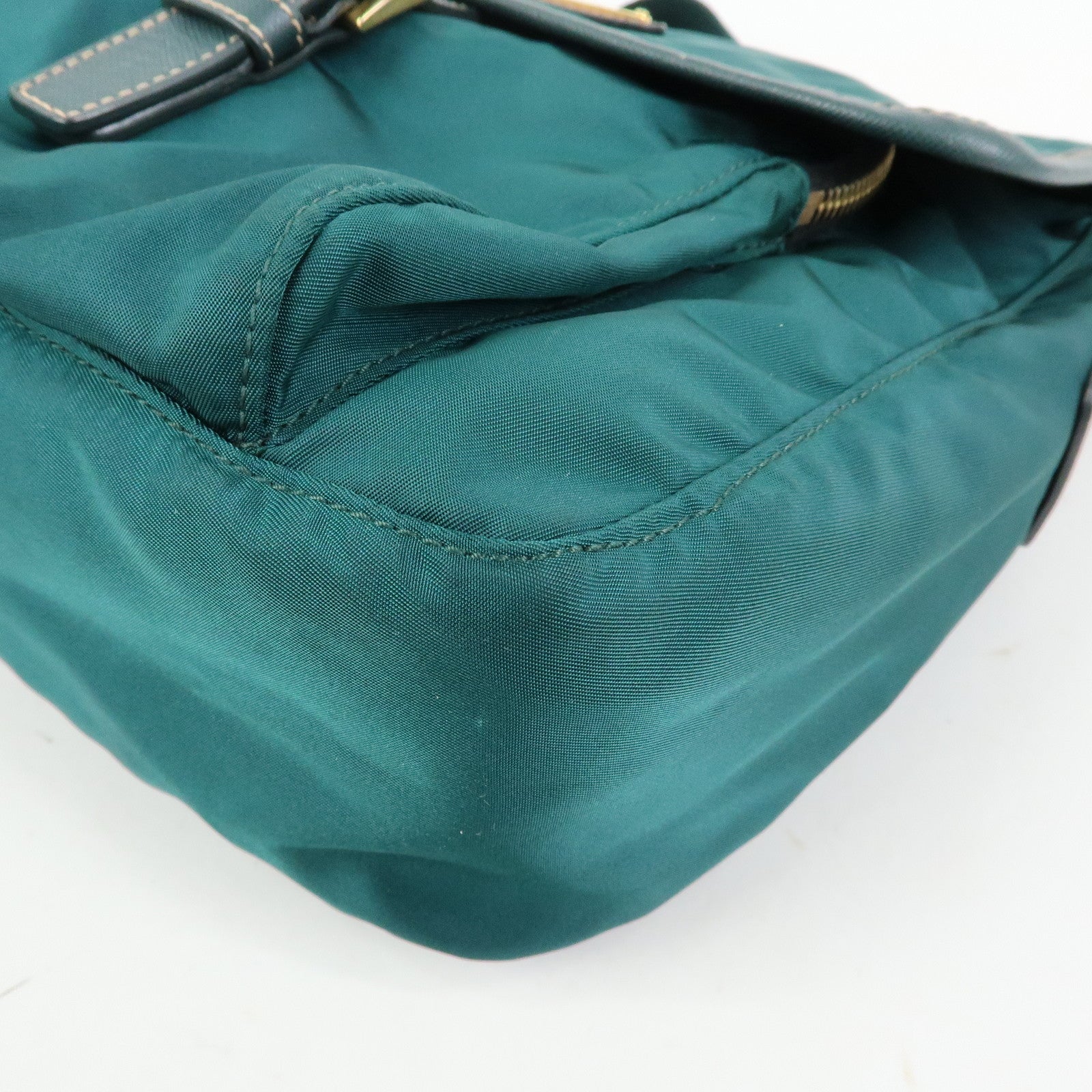 PRADA Triangle Logo Nylon Saffiano Leather Shoulder Bag Green