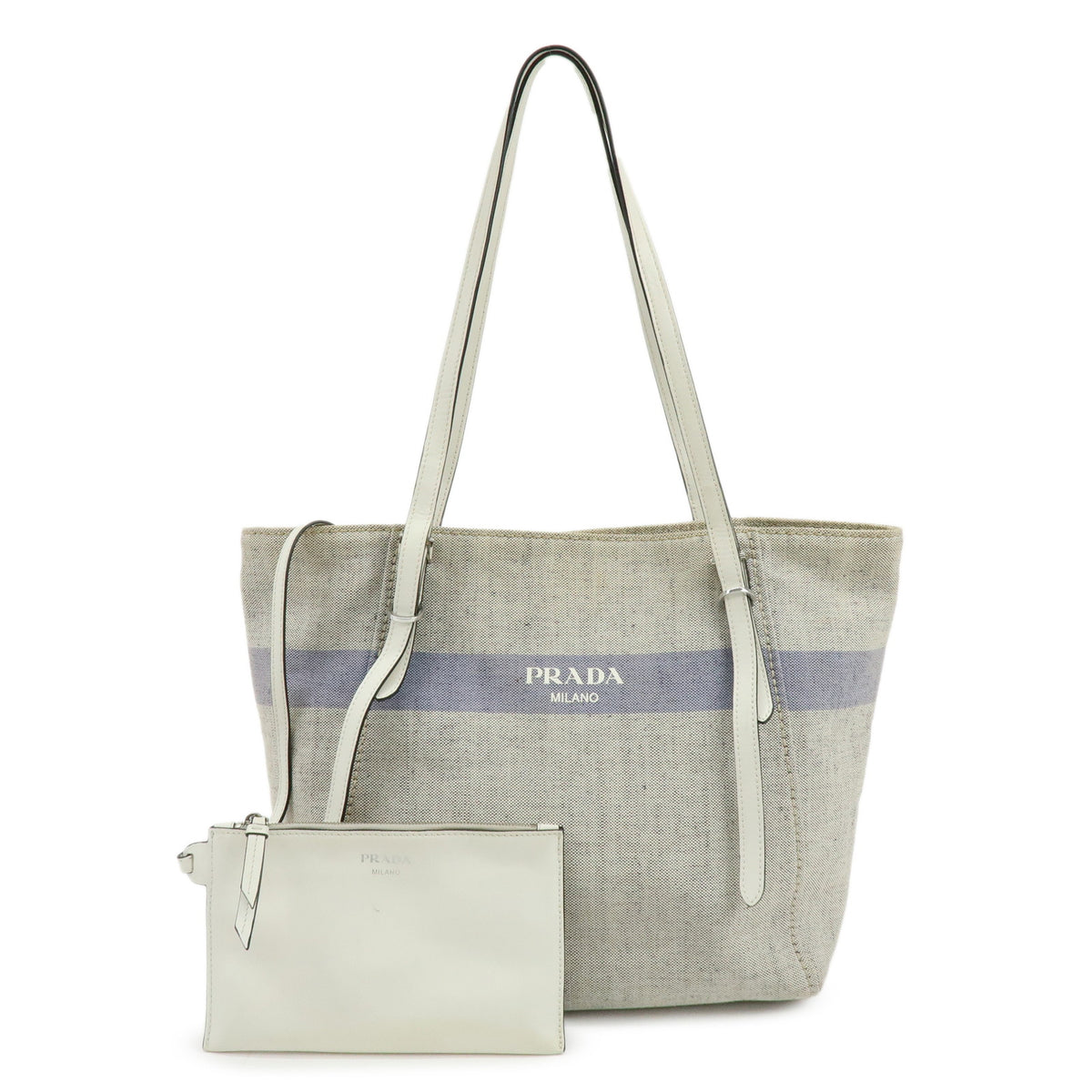 PRADA Mistolino City Canvas Leather Tote Bag Gray Blue 1BG303