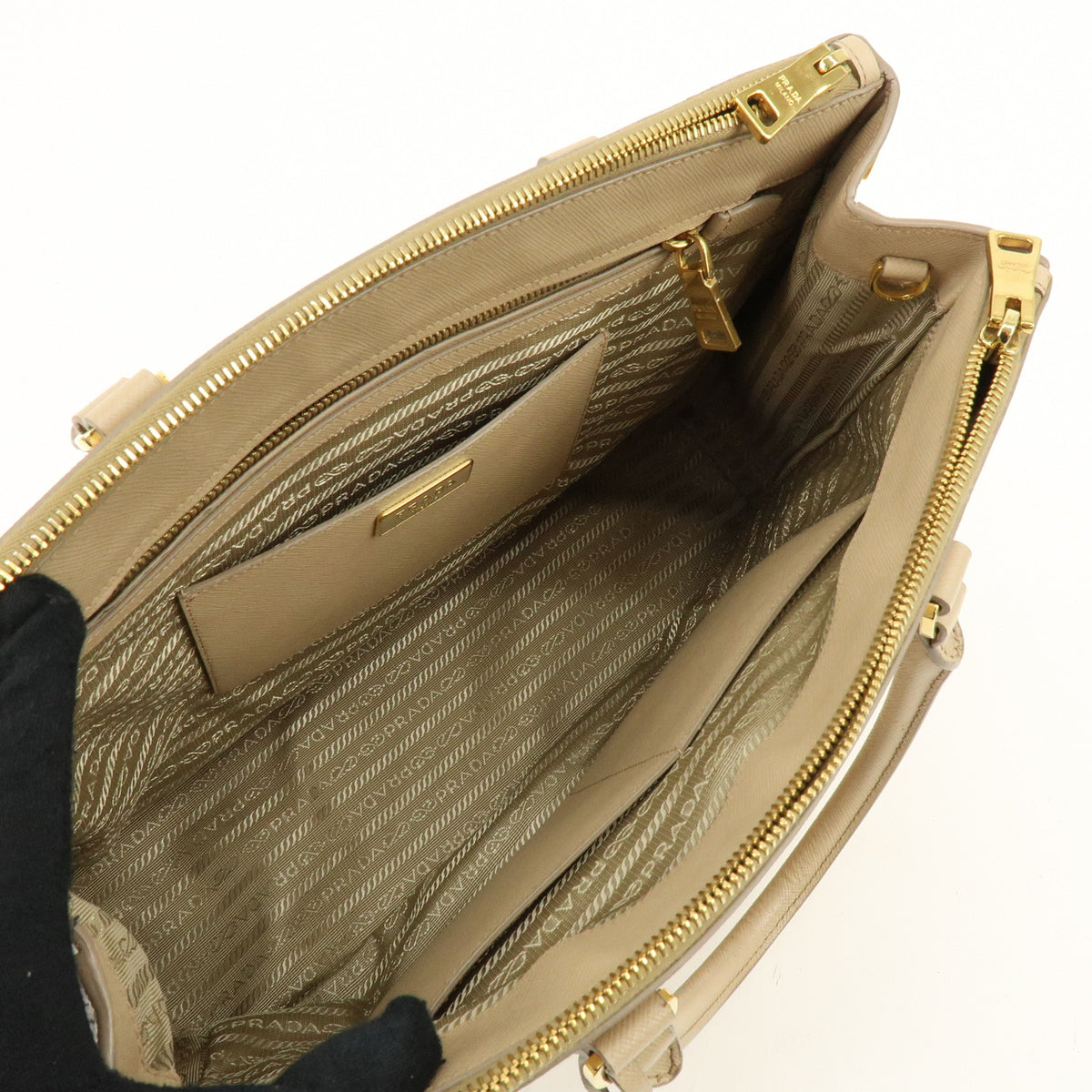 PRADA Triangle Logo Galleria Saffiano Leather 2Way Bag  Beige 1BA274