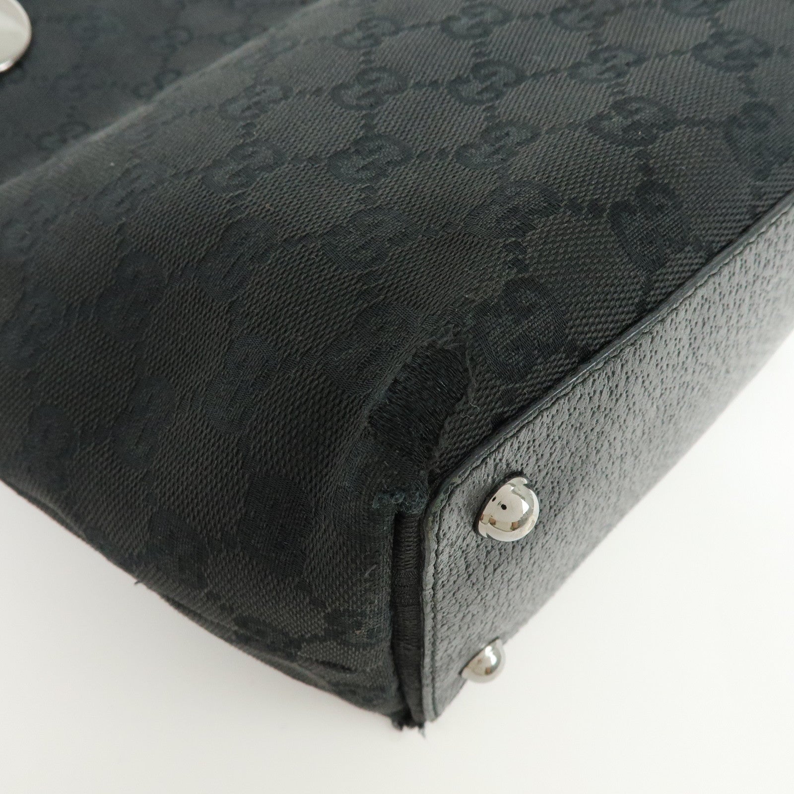 GUCCI GG Canvas Leather Tote Bag Hand Bag Black 120840