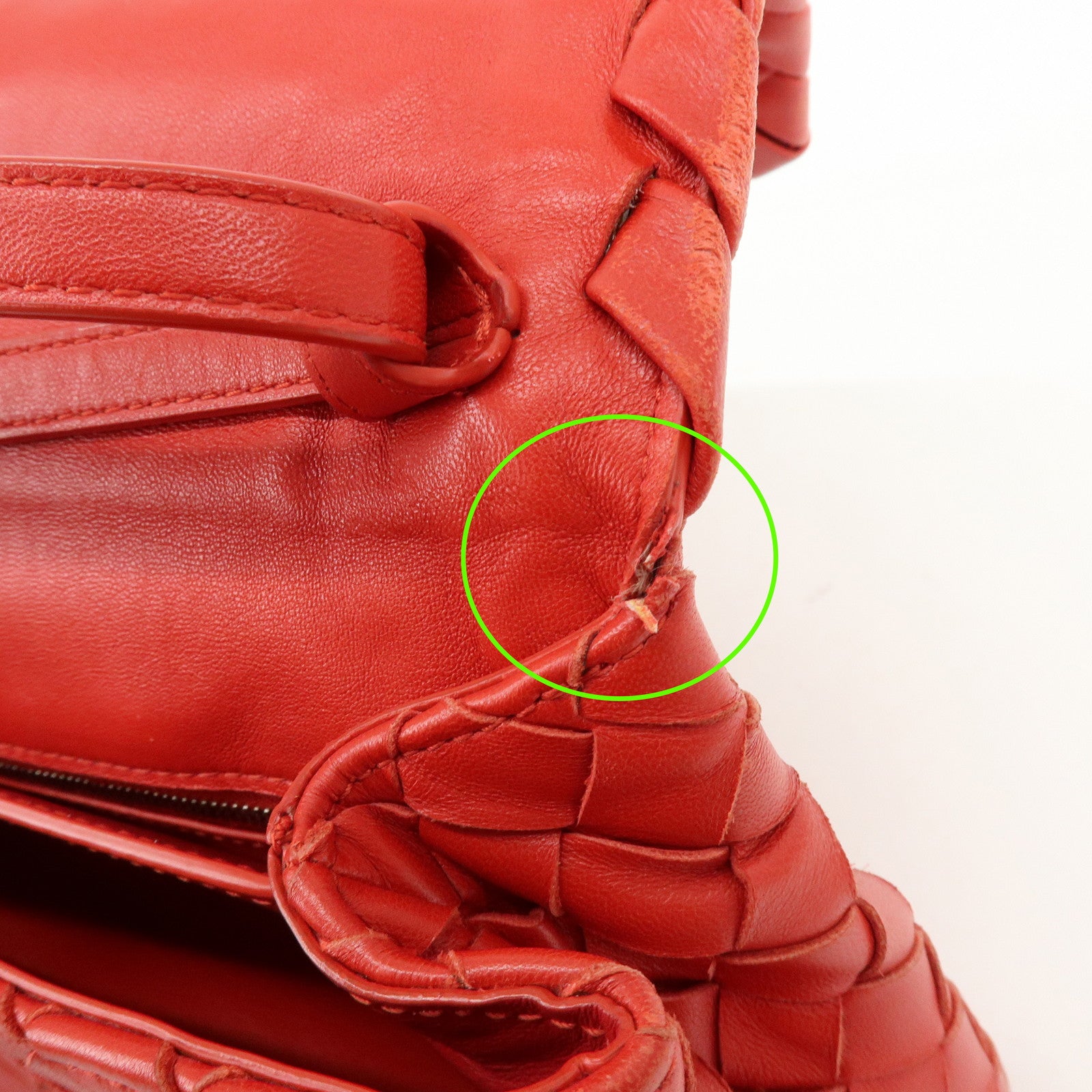 BOTTEGA VENETA Intrecciato Leather Shoulder Bag Crossbody Bag Red