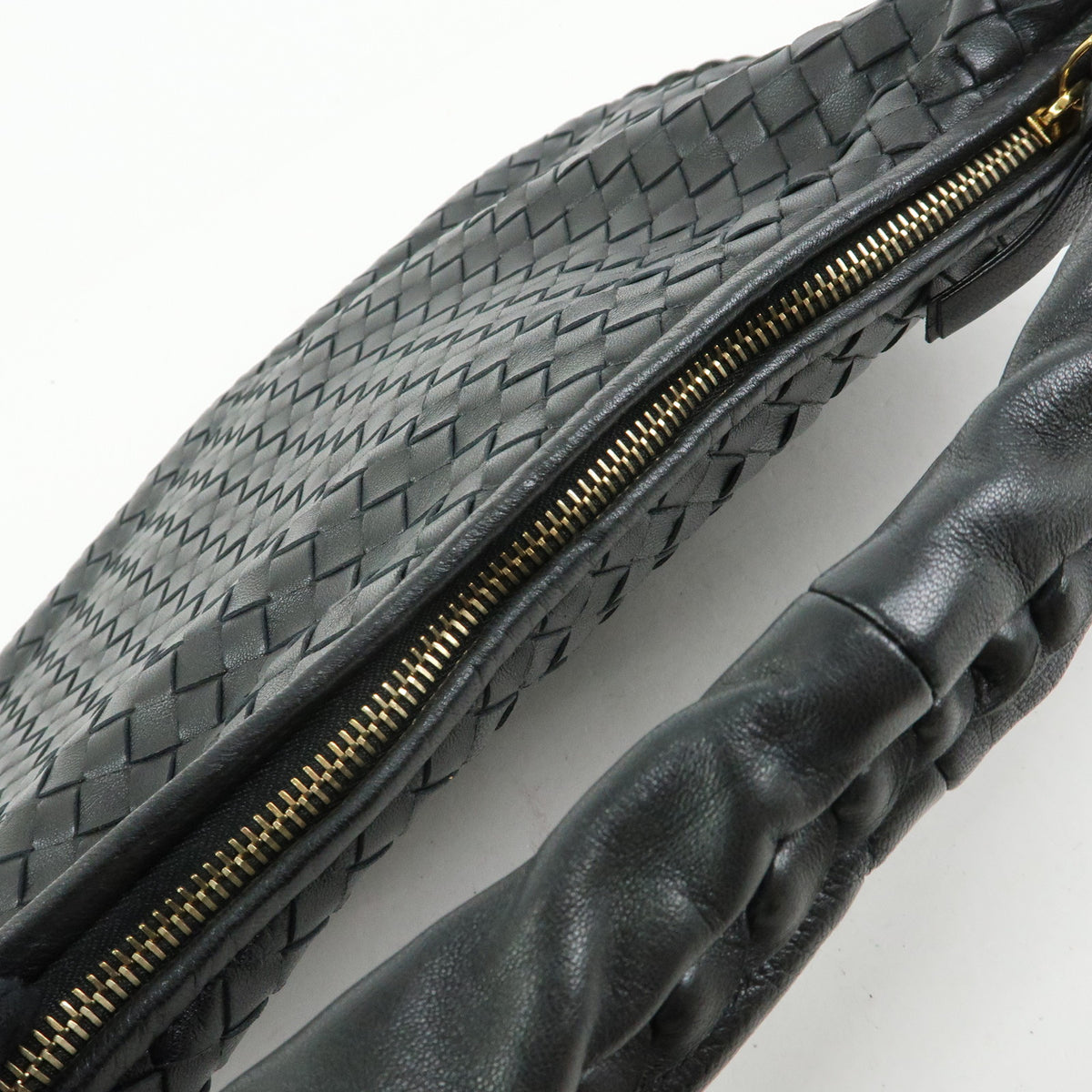 BOTTEGA VENETA Hobo Intrecciato Leather Shoulder Bag Black 115653