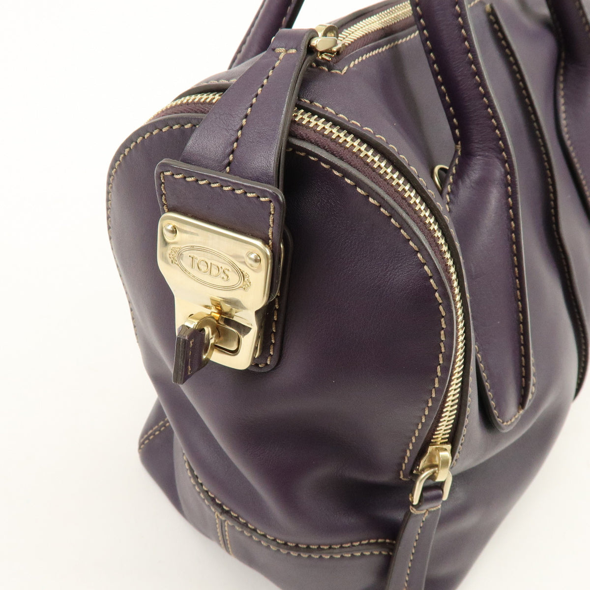 TOD'S Logo Leather 2Way Bag Shoulder Bag Purple