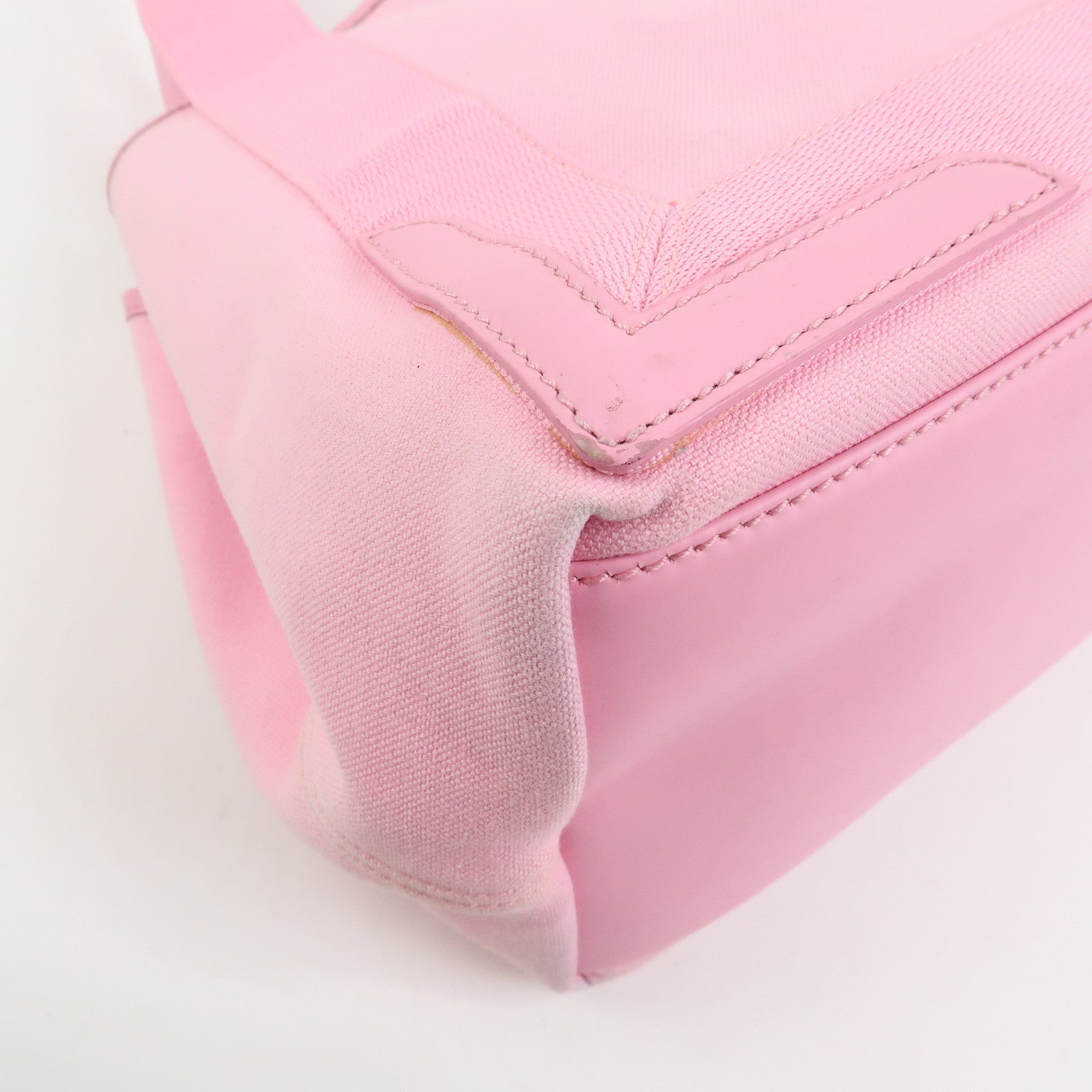 BALENCIAGA Navy Cabas Canvas Leather Small Tote Hand Bag Pink 339933