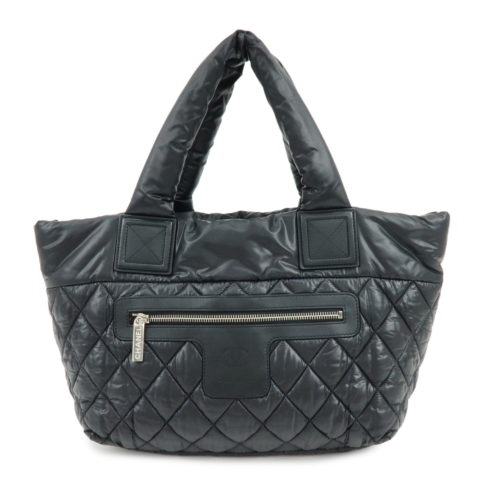 CHANEL COCO Cocoon PM Nylon Lamb Skin Tote Bag Black A48610