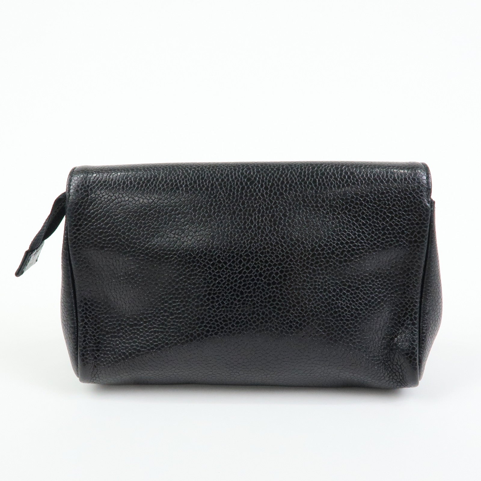 CHANEL COCO Mark Caviarskin Leather Pouch Cosmetic Pouch Black