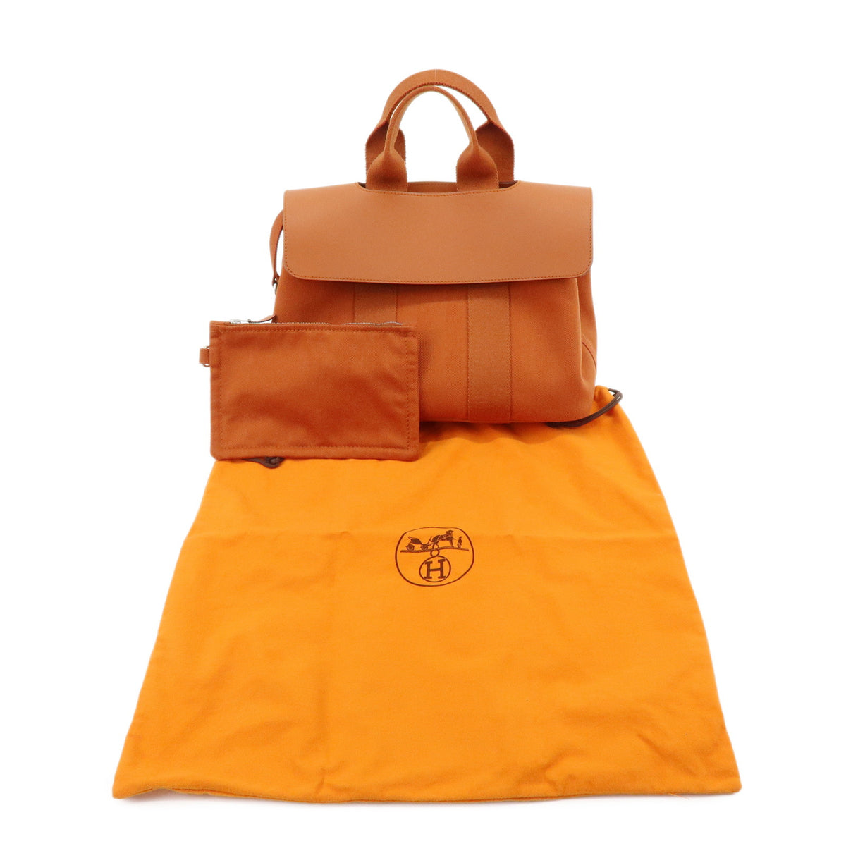 HERMES Valparaiso PM Toile Shevron Leather Tote Bag Hand Bag Potiron