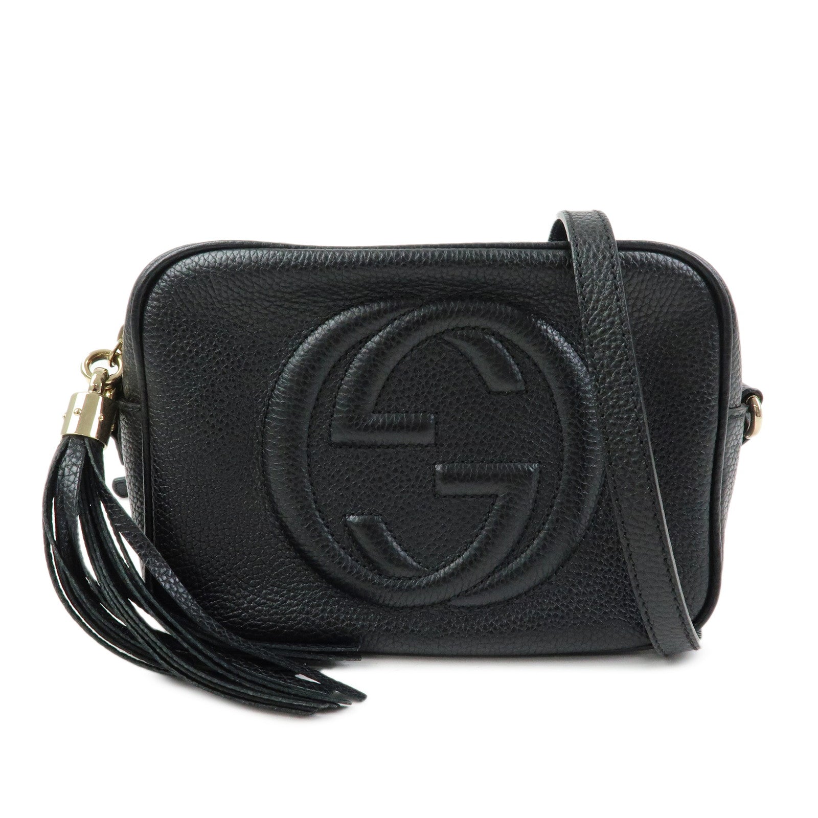 GUCCI Soho Leather Shoulder Bag Crossbody Bag Tassel Black 308364
