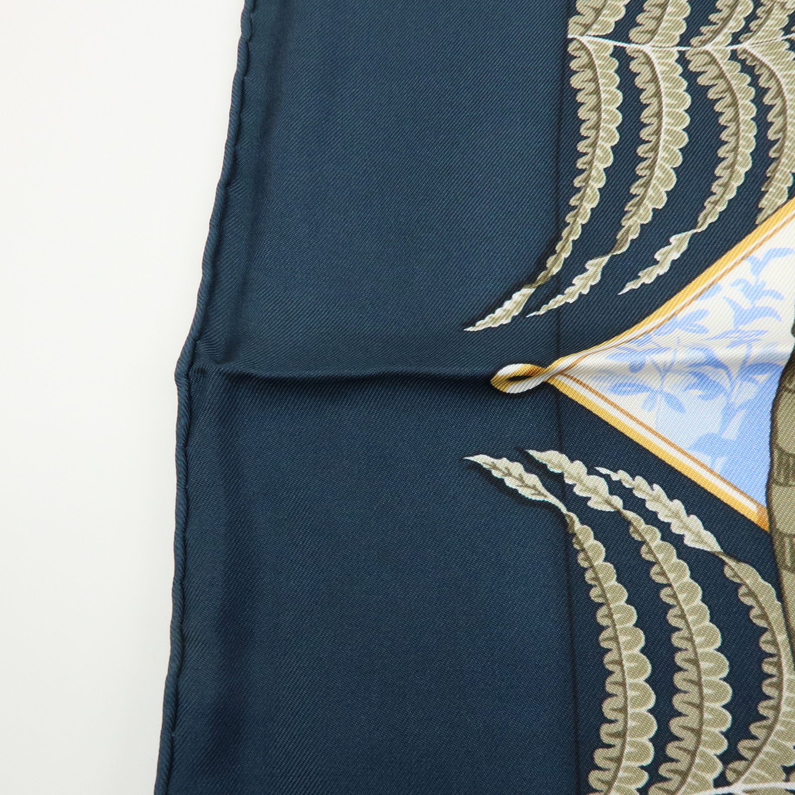 HERMES Carre 90 Silk 100% Scarf ALOHA Navy Light Brown