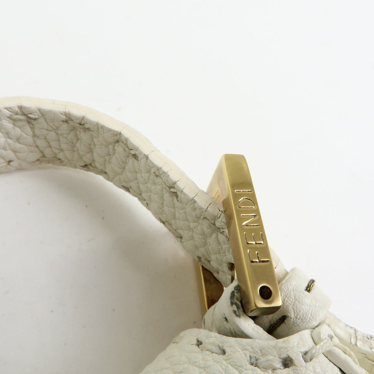 FENDI Selleria Mamma Baguette Leather Hand Bag White 8BR101
