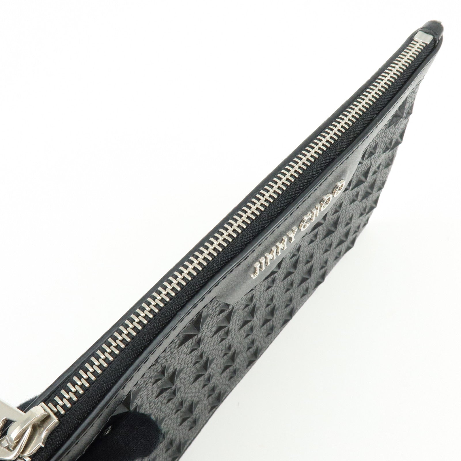 JIMMY CHOO Leather Star Embossed Studs Clutch Bag  Wristlet Pouch Black
