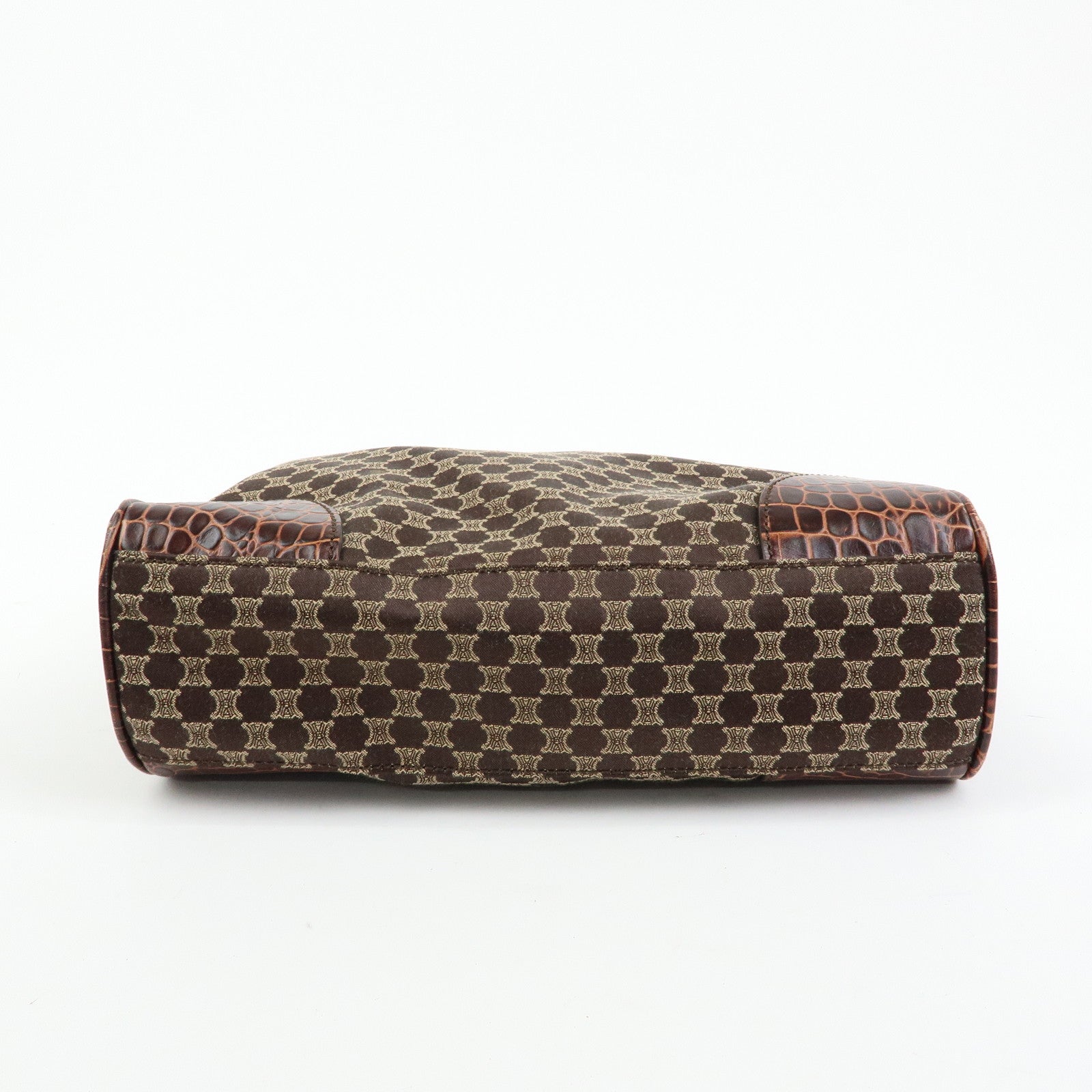 CELINE Macadam Embossed Leather Canvas Tote Bag Hand Bag Brown