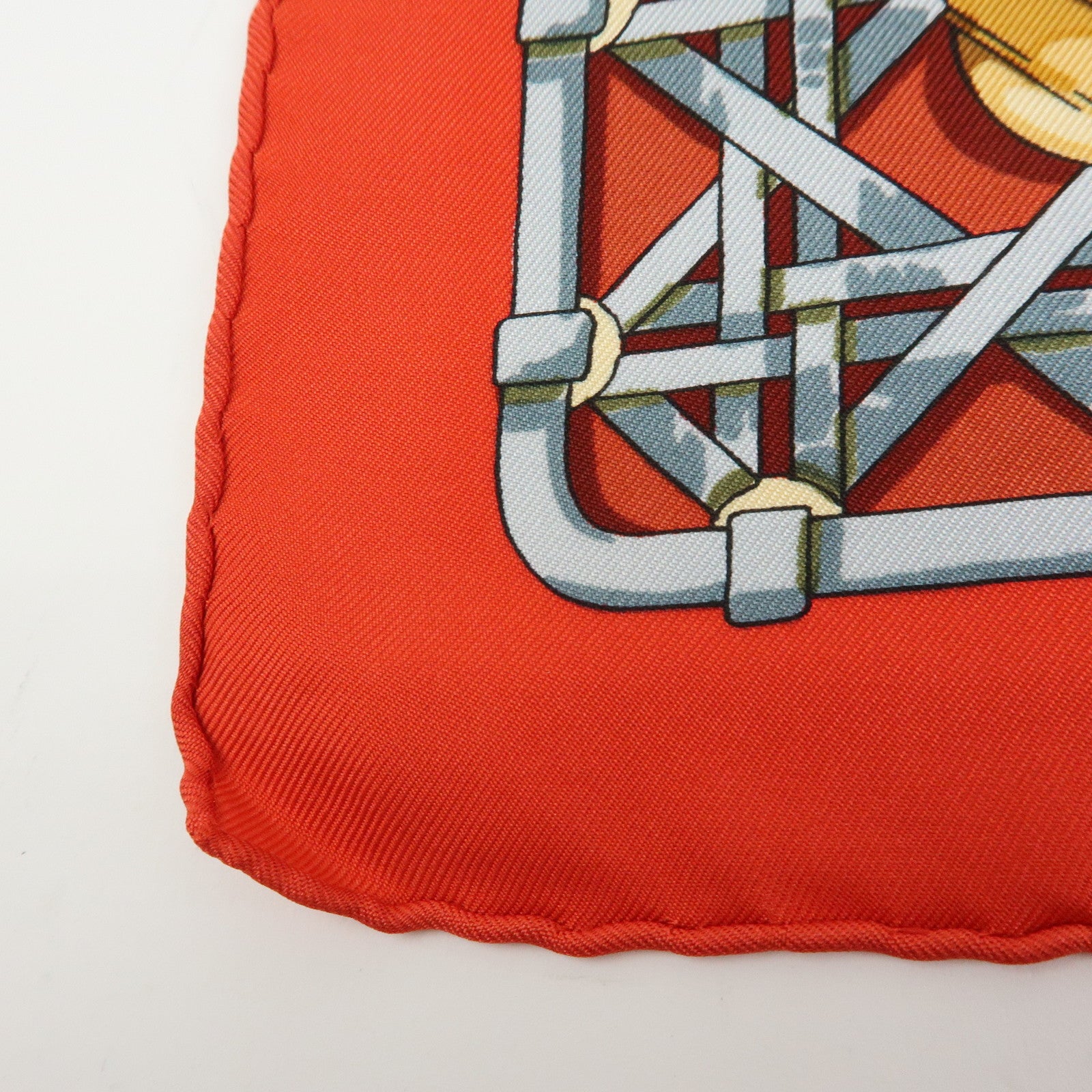 HERMES Carre 90 Silk 100% Scarf FEUX DE ROUTE Lantern Motif Red Gold