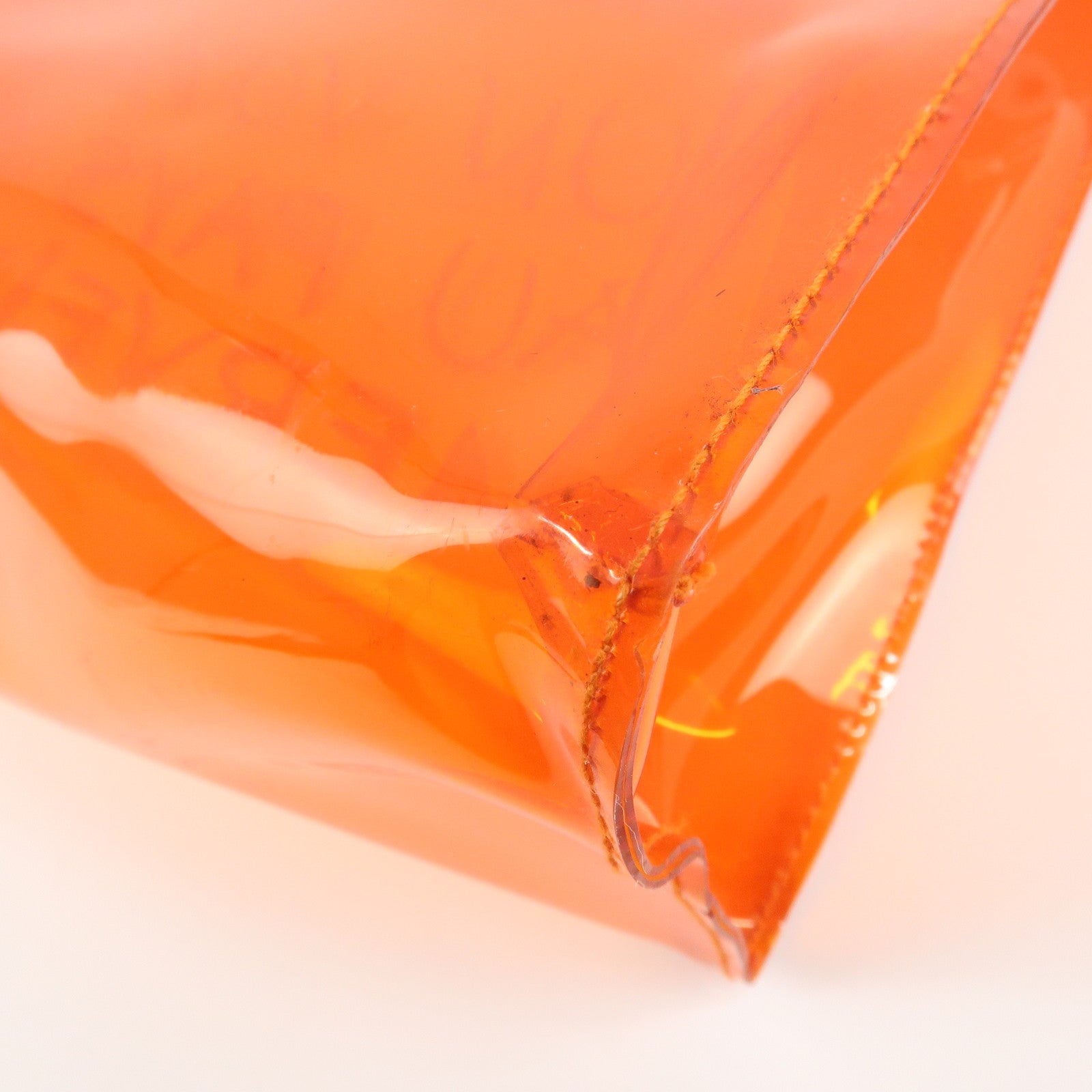 HERMES Vinyl Kelly Hand Bag Clear Orange Gold Hardware Used