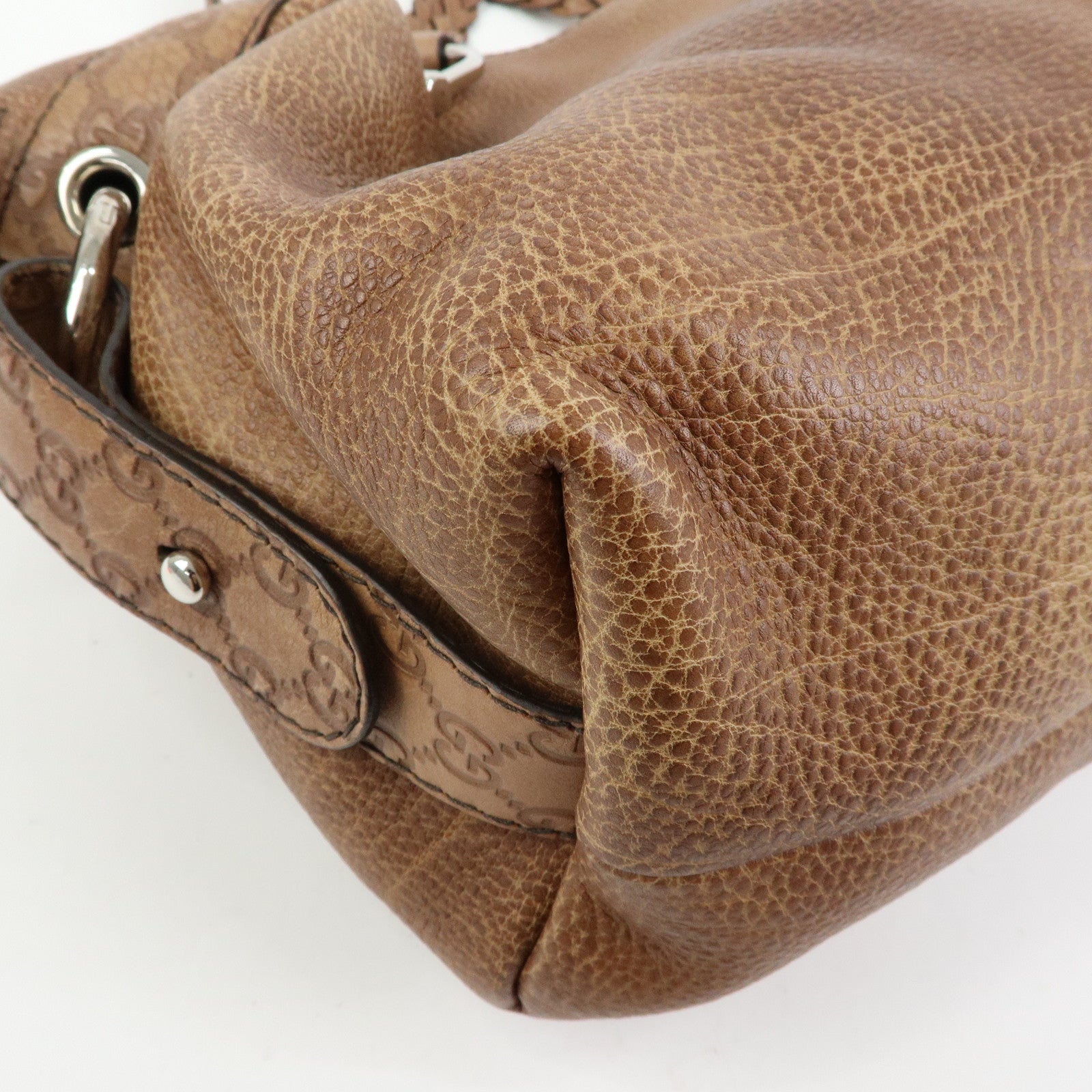 GUCCI Bamboo Embossed Leather Boston Bag Hand Bag Brown 232959