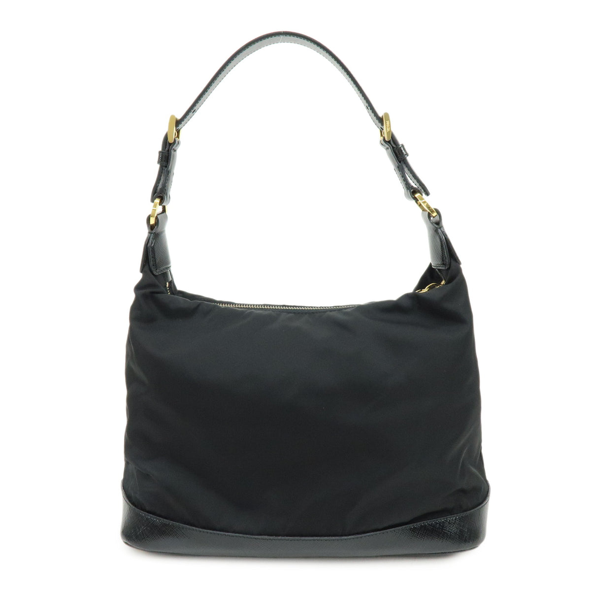 PRADA Triangle Logo Nylon Saffiano Leather Shoulder Bag Black BR4983